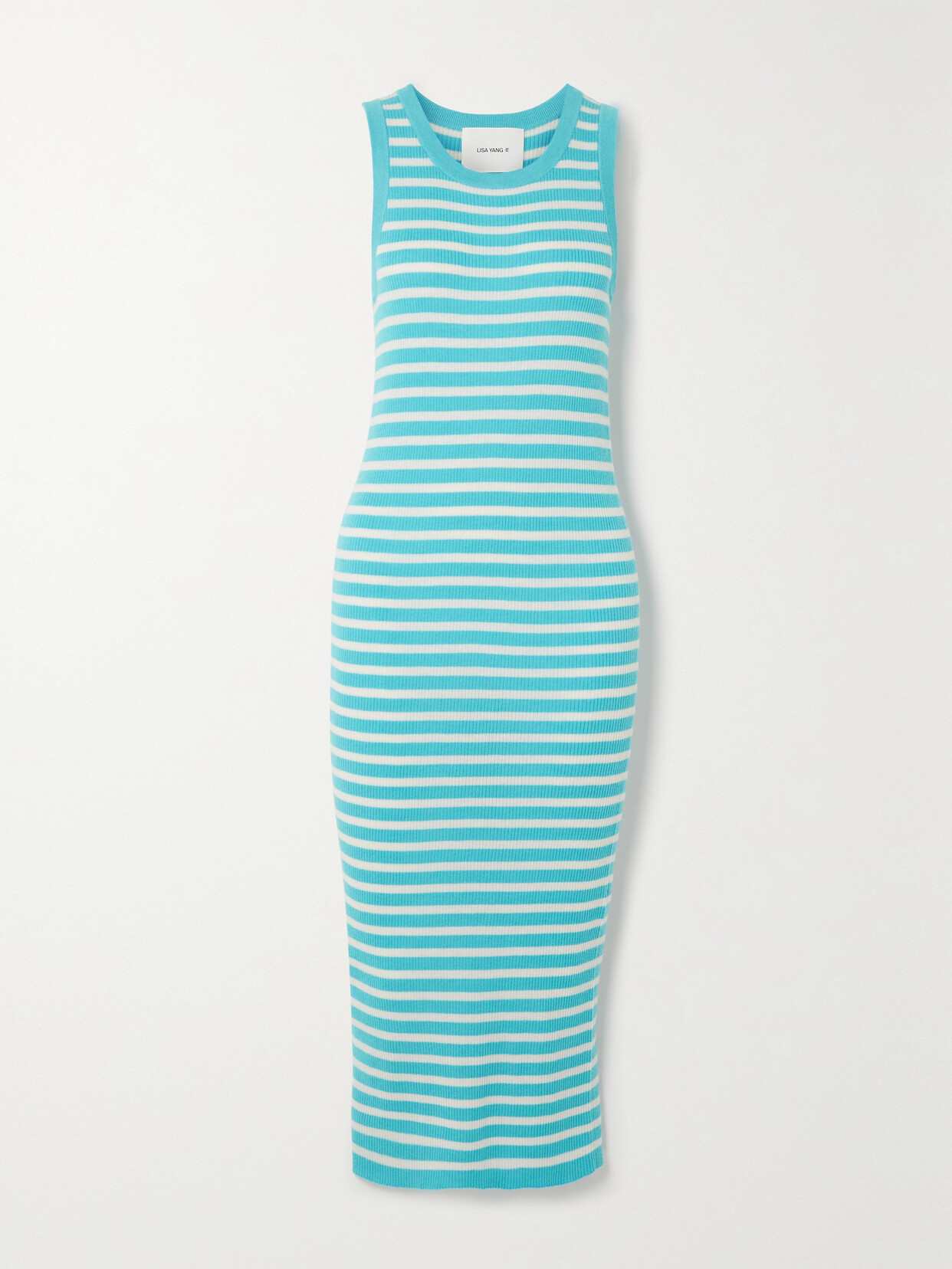 Lisa Yang - Nicolette Striped Ribbed Cashmere Midi Dress - Blue