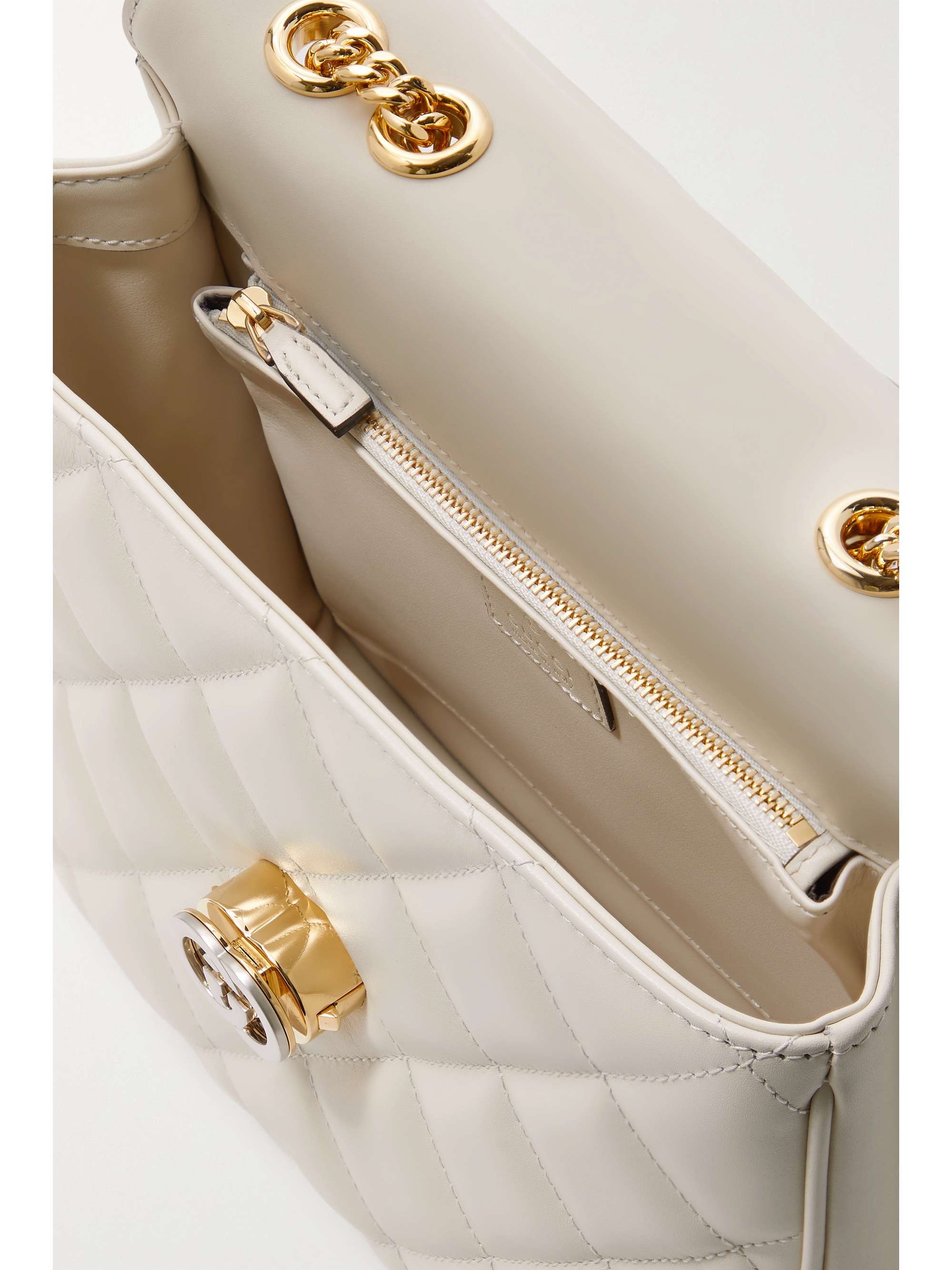 GUCCI Deco 带缀饰绗缝皮革小号单肩包