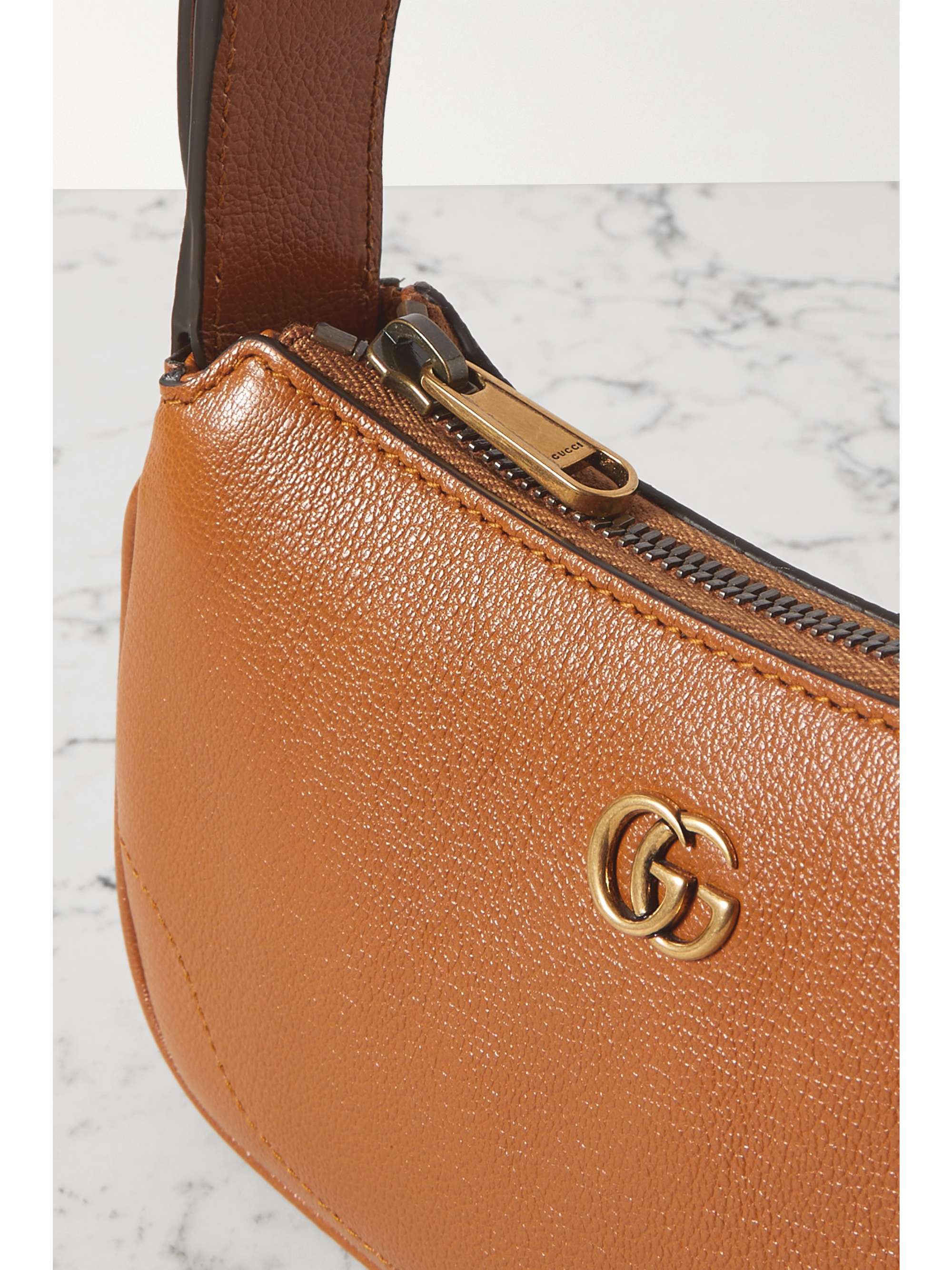 GUCCI Aphrodite embellished textured-leather shoulder bag