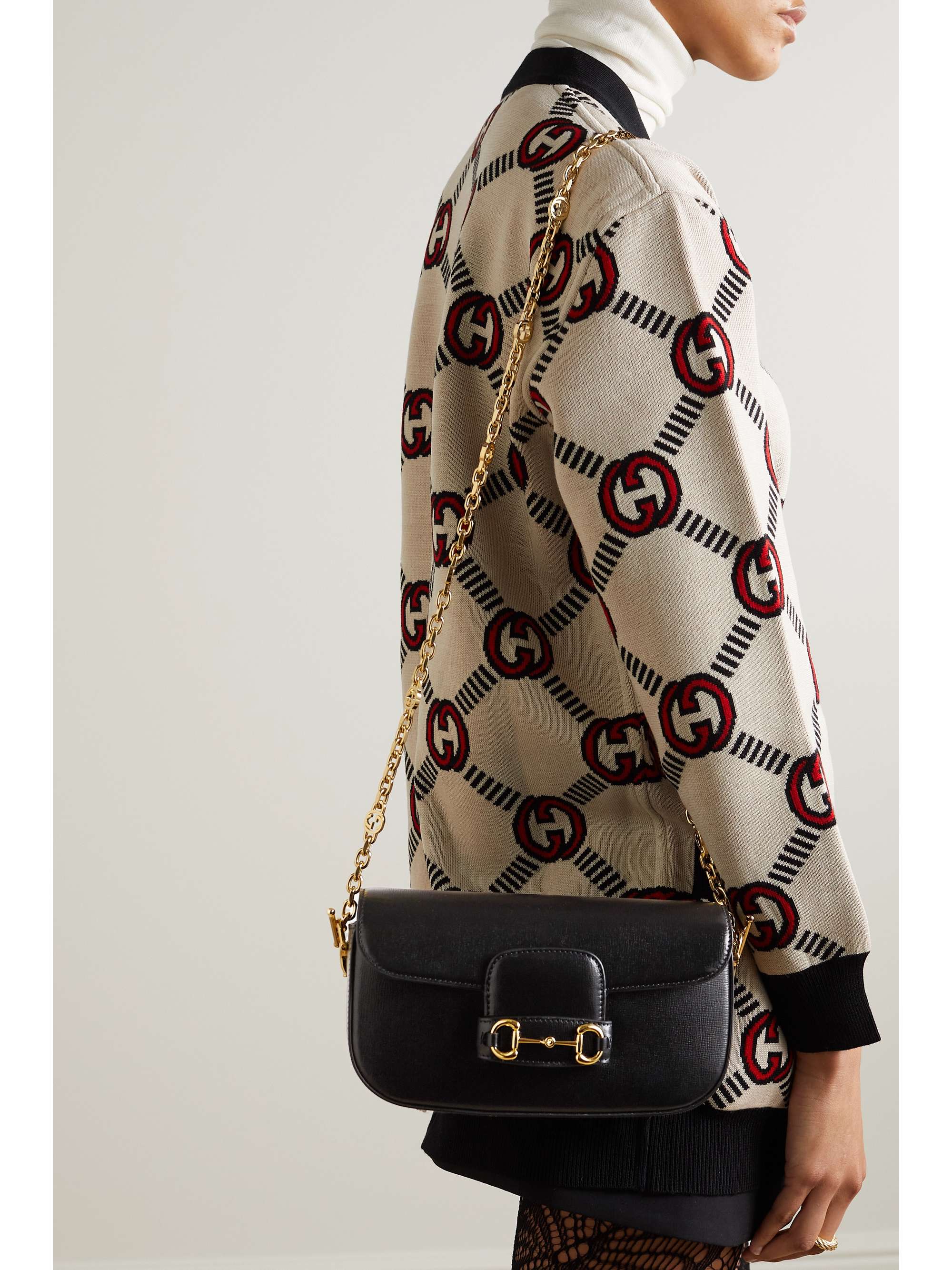 GUCCI Horsebit 1955 embellished leather shoulder bag
