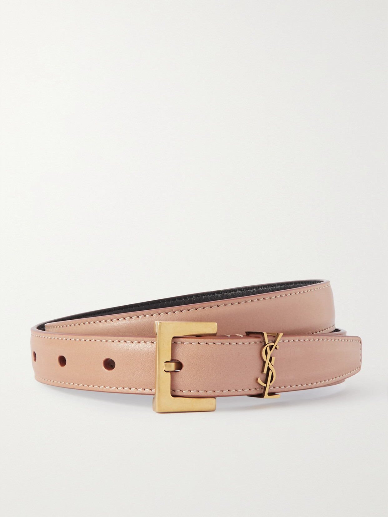 Saint Laurent Ysl Cassandre Leather Belt In 2725 Vintage Brow