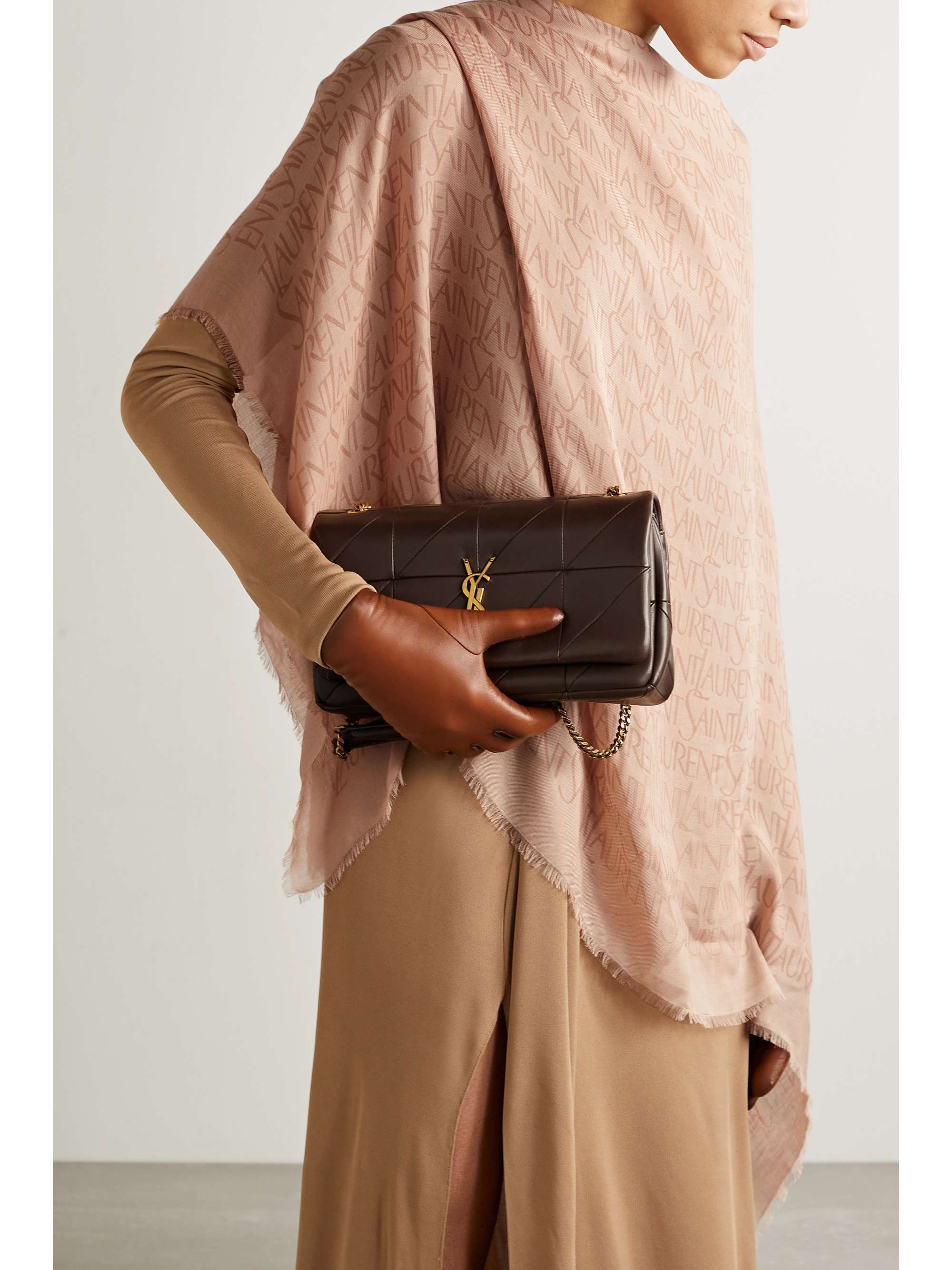 SAINT LAURENT Fringed logo-print modal and cashmere-blend twill scarf