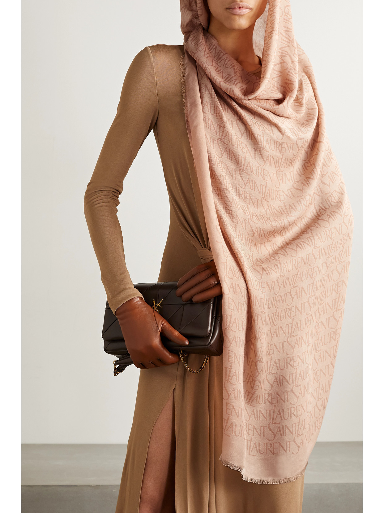 Shop Saint Laurent Printed Modal And Cashmere-blend Twill Scarf In Neutrals