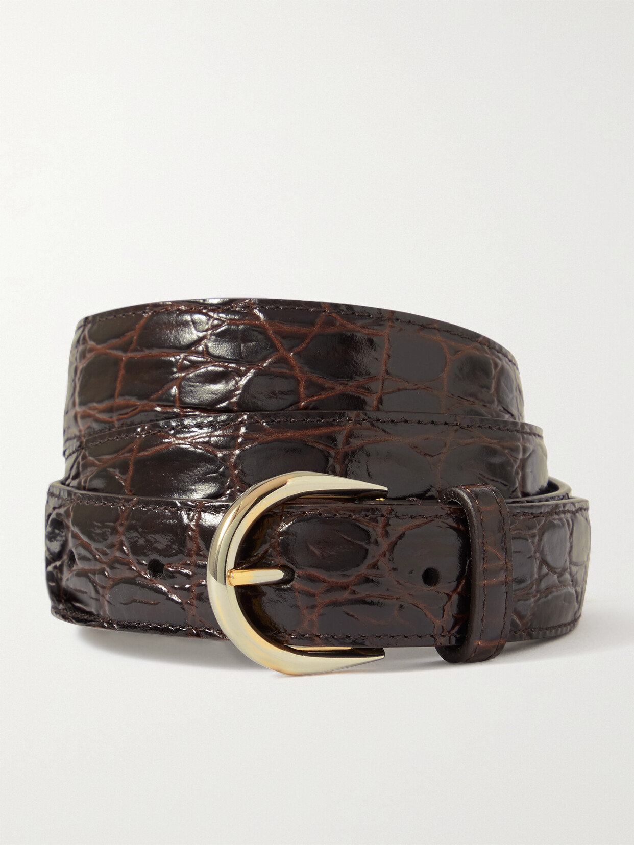 SAINT LAURENT Croc-effect Leather Belt - Black