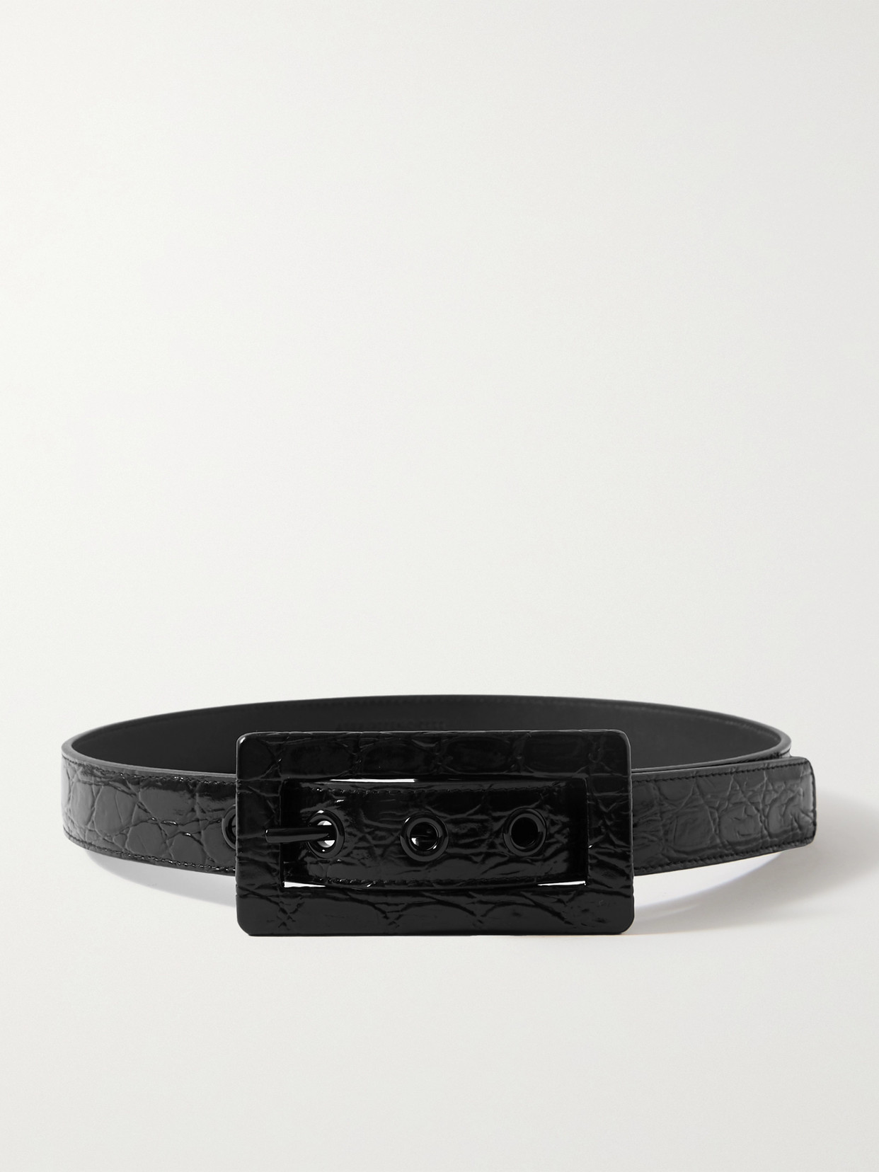 SAINT LAURENT Croc-effect Leather Belt - Black