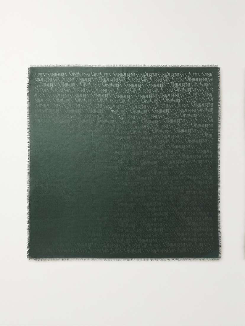 Saint Laurent Fringed Silk And Wool-blend Jacquard Scarf