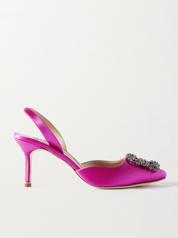 MANOLO BLAHNIK Hangisli 70 embellished satin slingback pumps