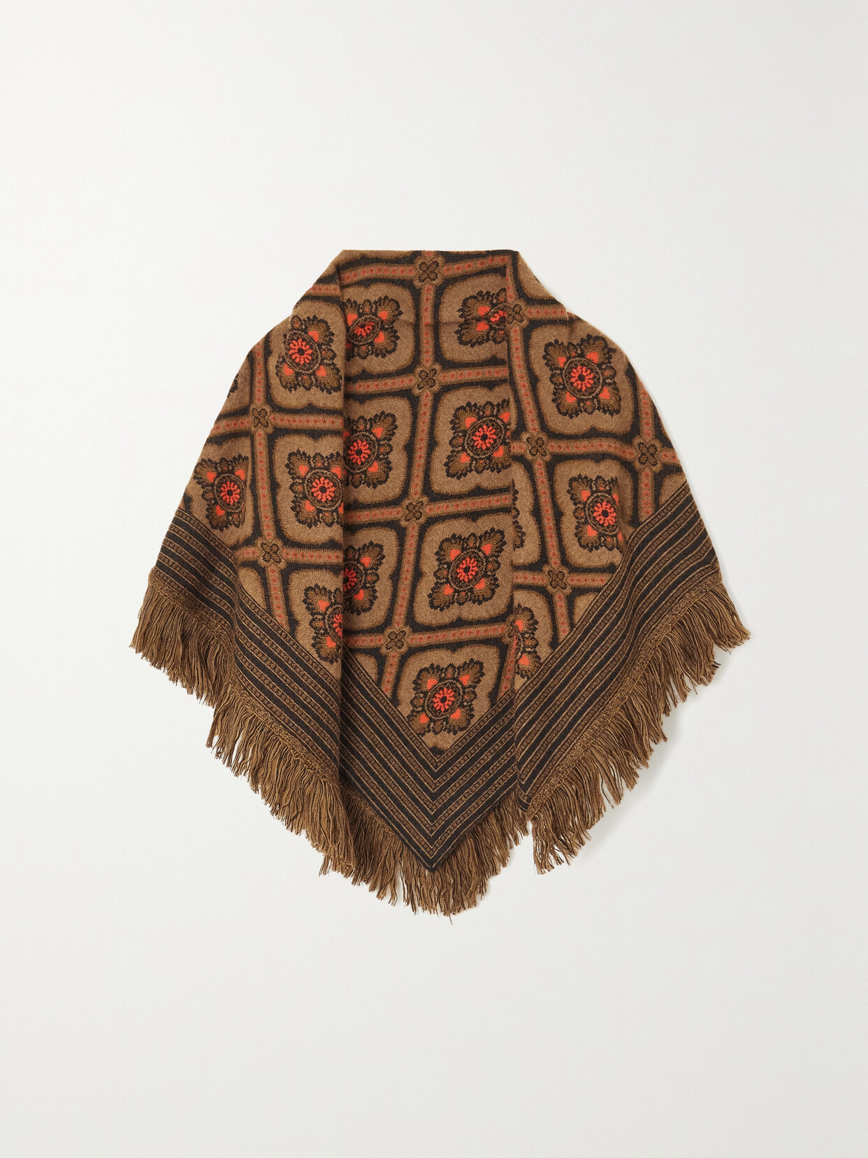 Etro - Fringed Wool-blend Jacquard Scarf - Brown