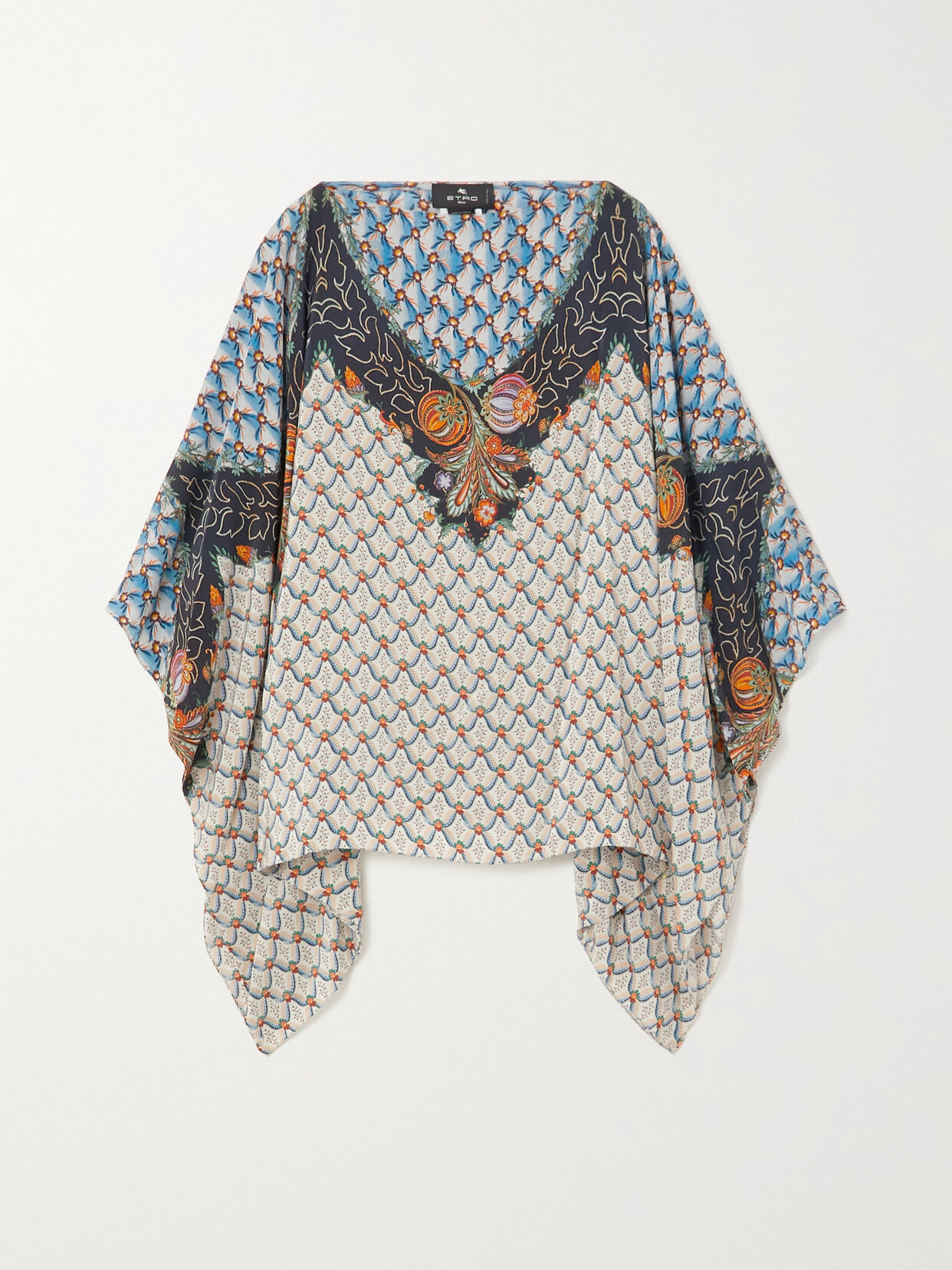 Etro Women's Lattice Micro Floral Silk Poncho In Light Blue