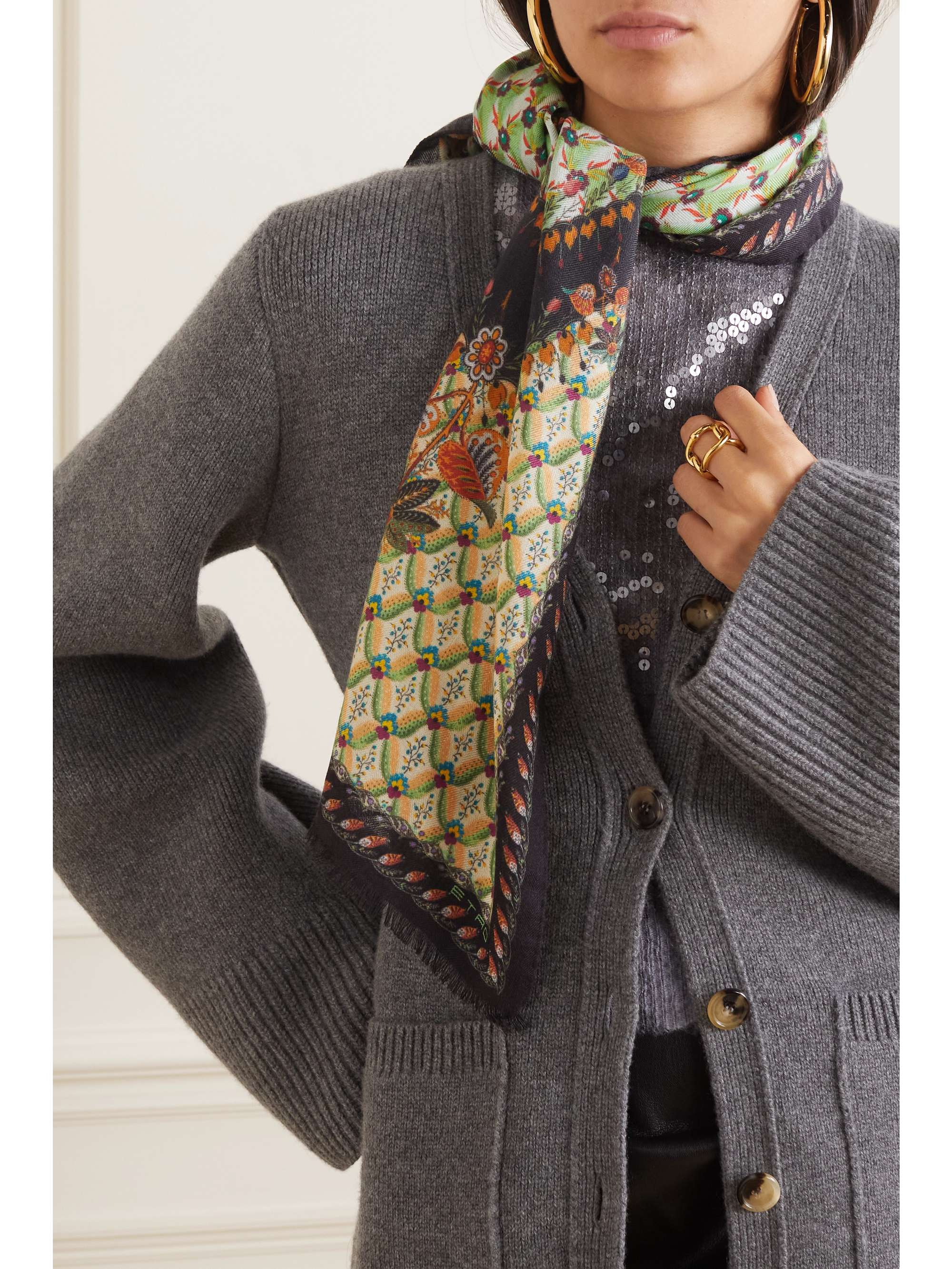 Floral Cashmere And Silk Scarf in Multicoloured - Etro