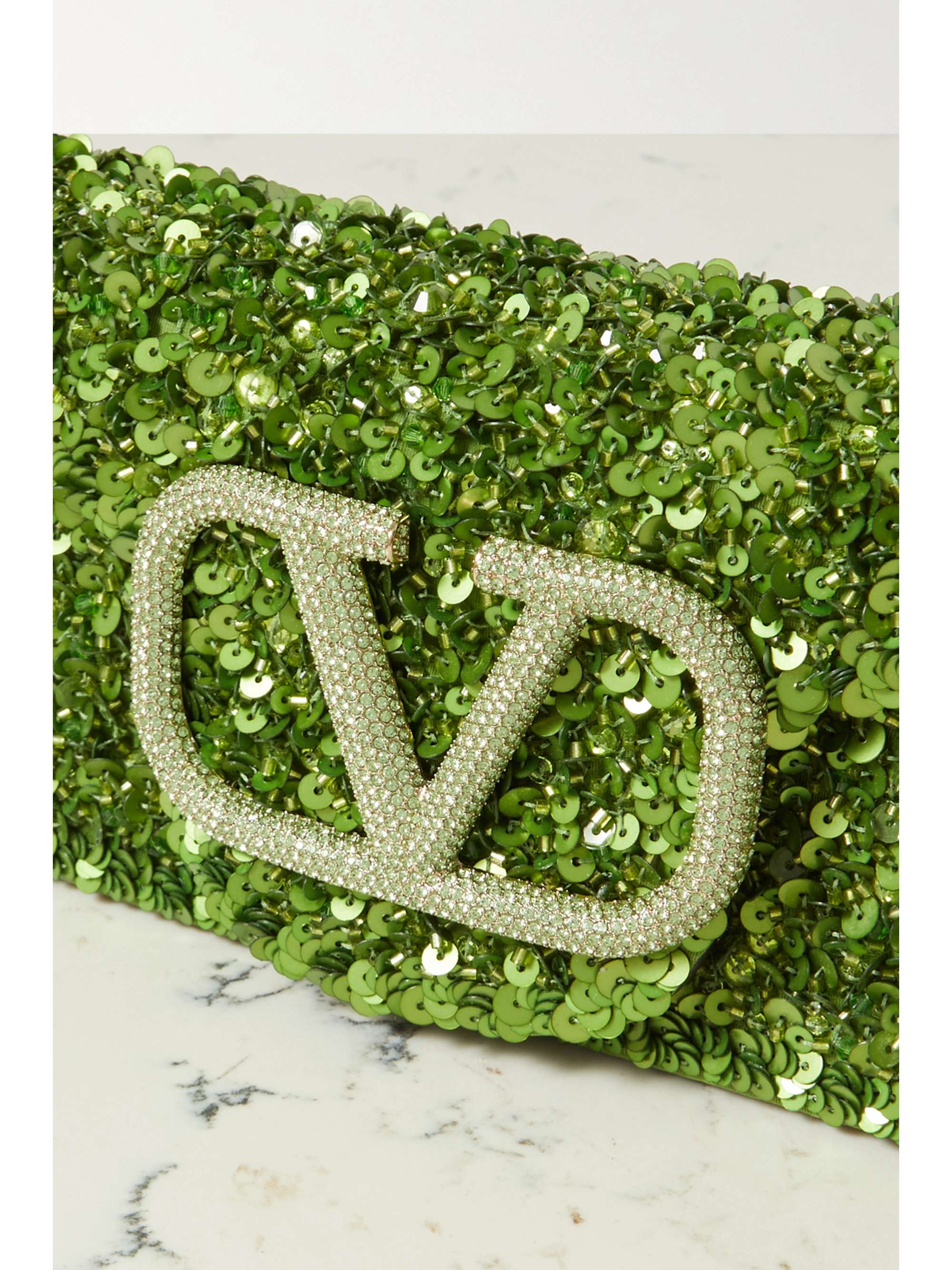 Valentino Garavani - Green V Logo Crystal Flap Shoulder Bag