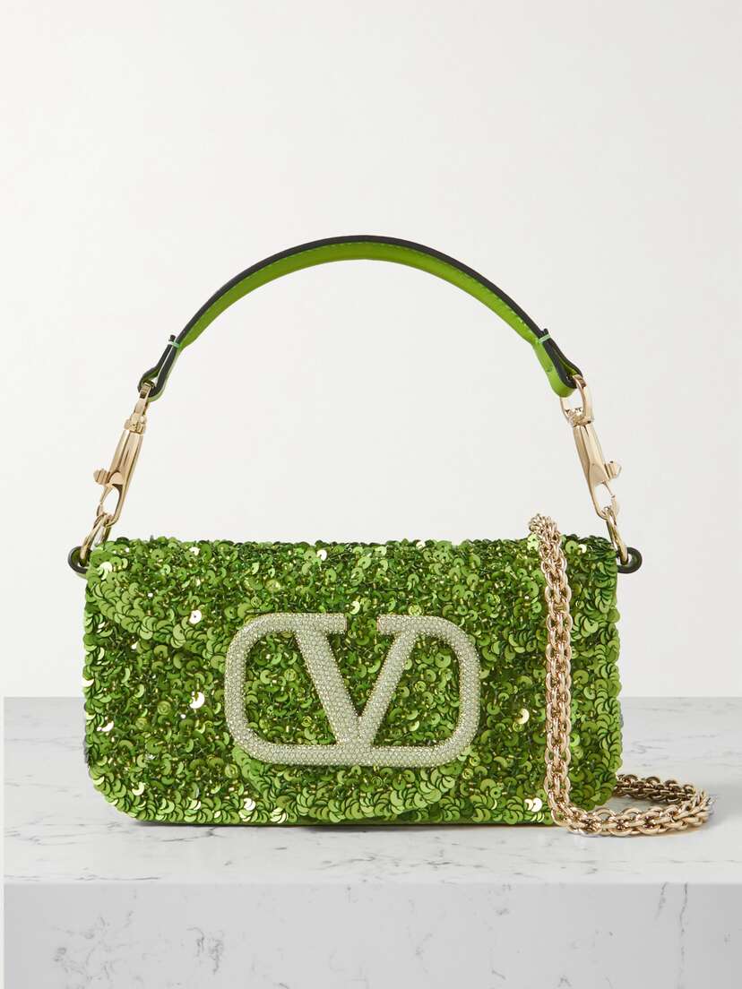 Valentino Garavani Locò Vlogo Small Embellished Leather Shoulder Bag