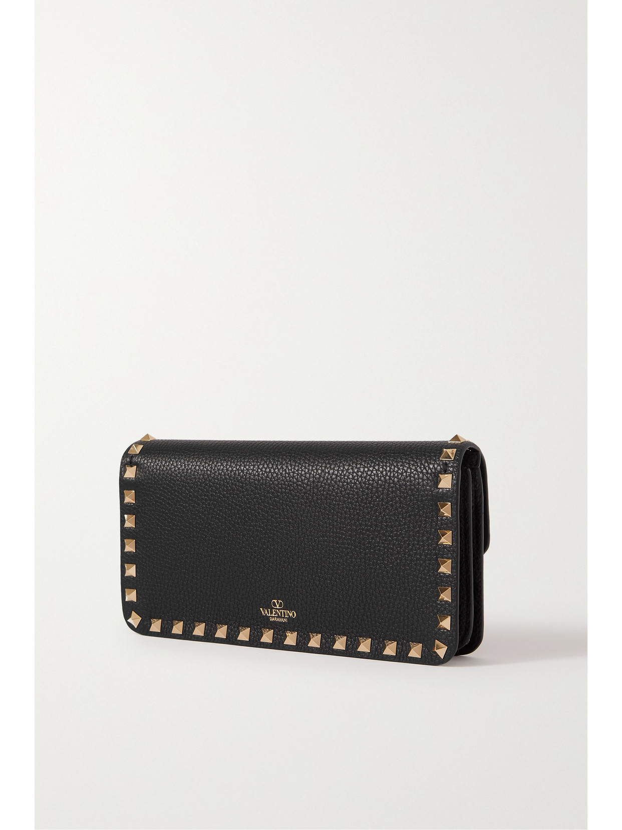 Shop Valentino Rockstud Textured-leather Clutch In Black