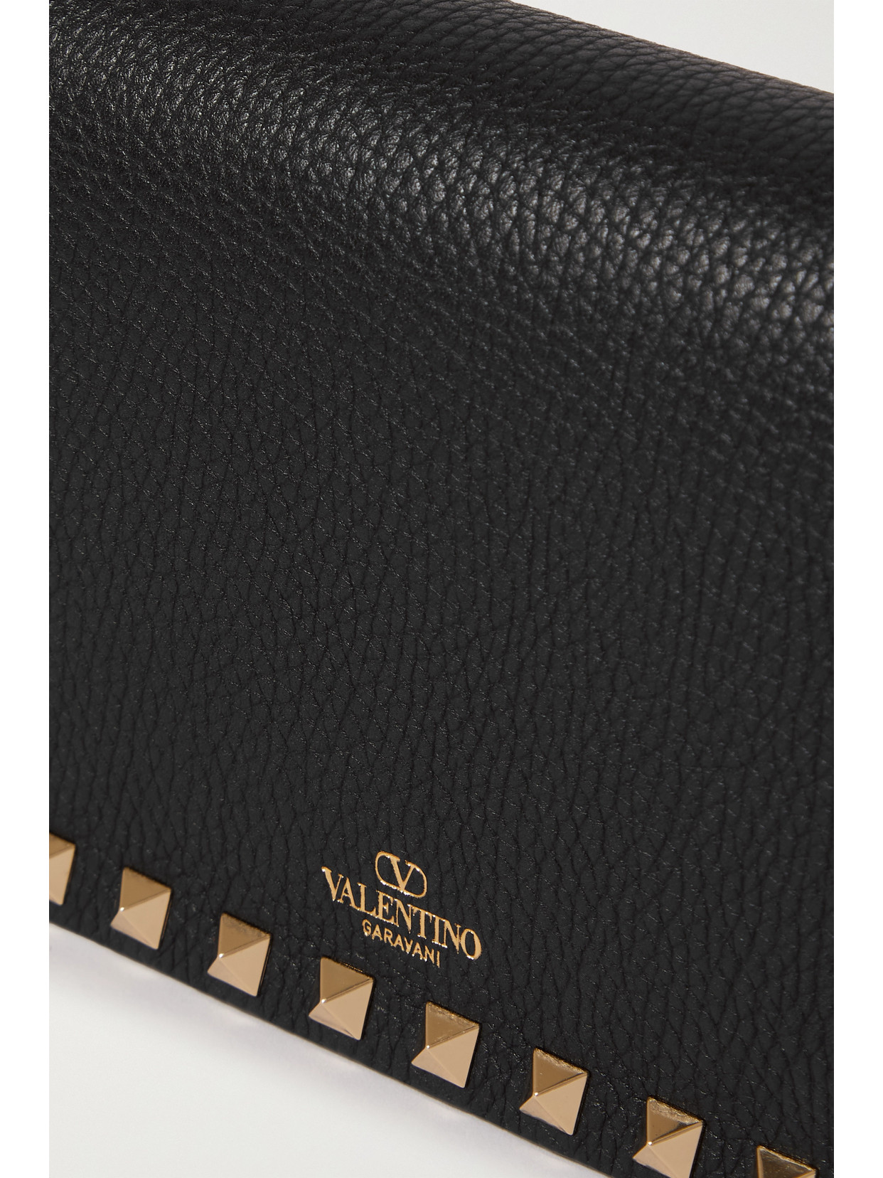 Valentino Rockstud Textured-leather Clutch In Black