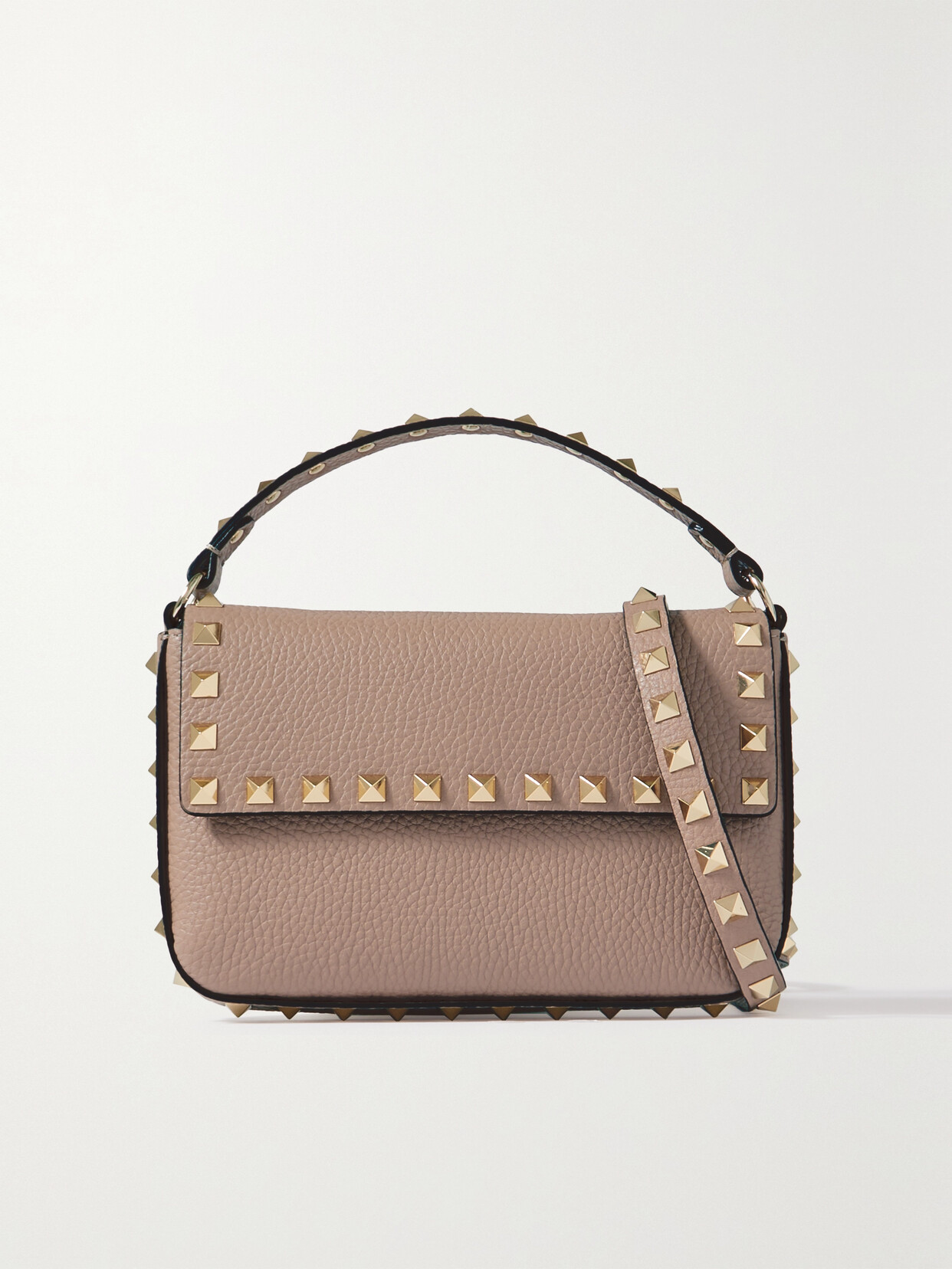 Valentino Garavani Rockstud Textured-leather Shoulder Bag In Neutrals