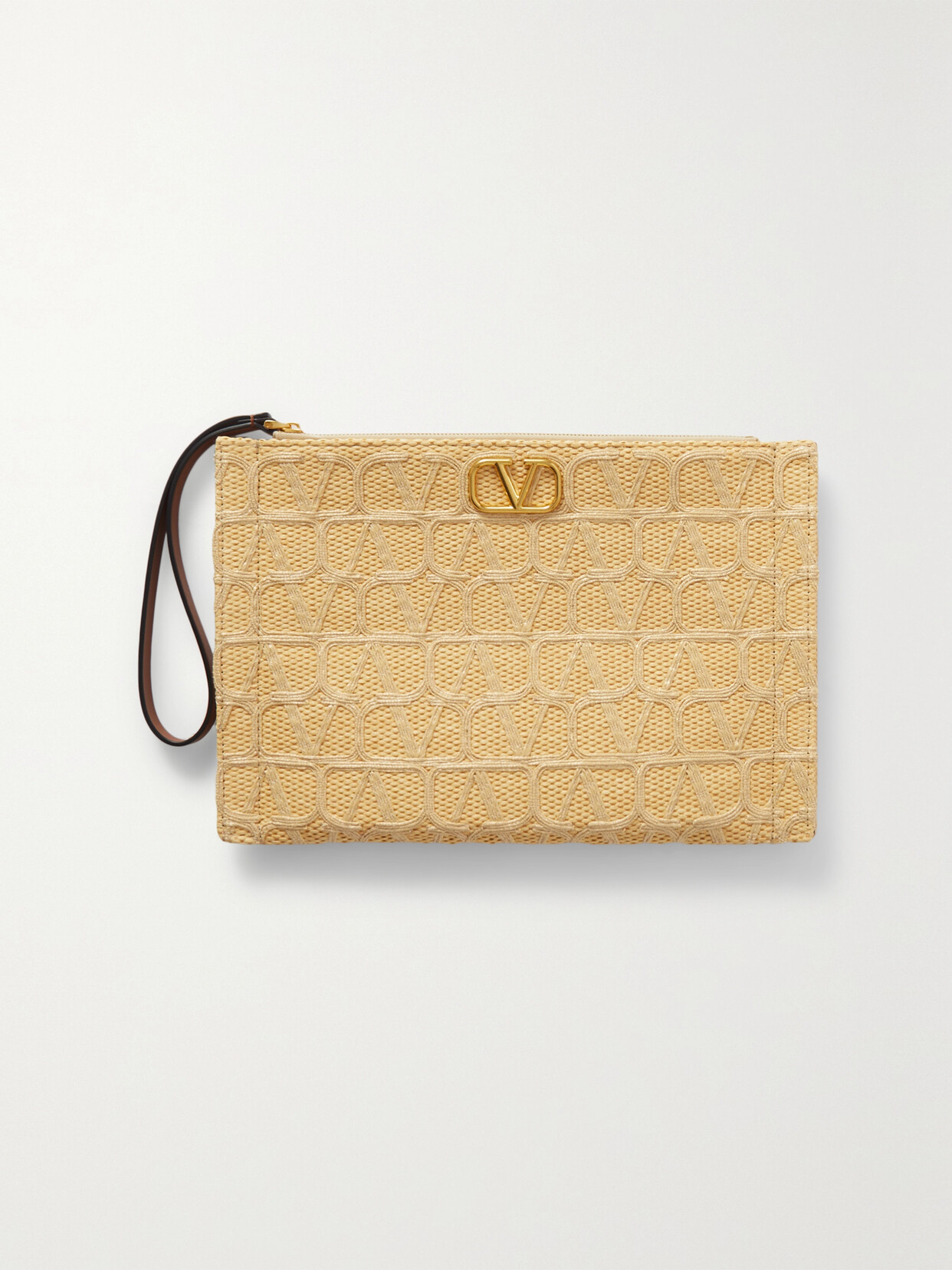 Valentino Garavani Vlogo Raffia Clutch In Neutrals