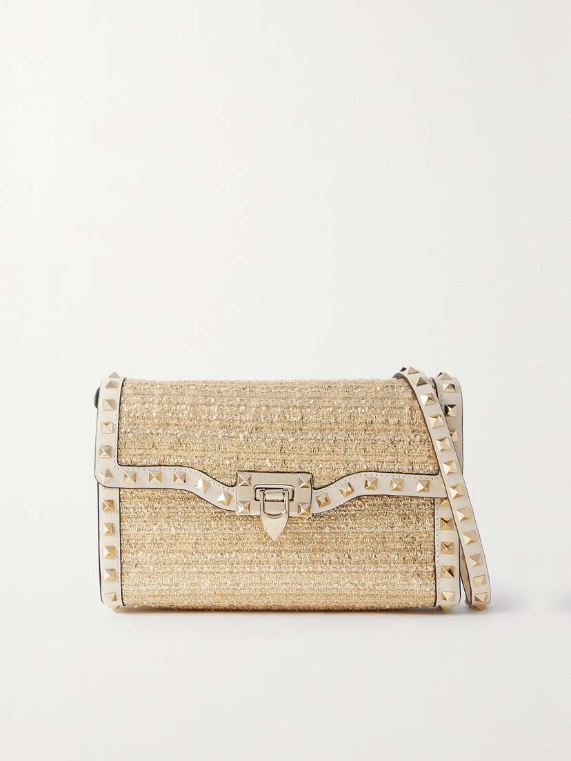 Valentino Garavani Rockstud Small Leather-trimmed Metallic Bouclé Shoulder Bag