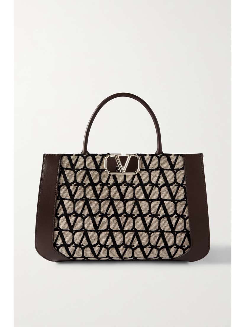 Valentino Garavani Vlogo Medium Leather-trimmed Canvas-jacquard Tote