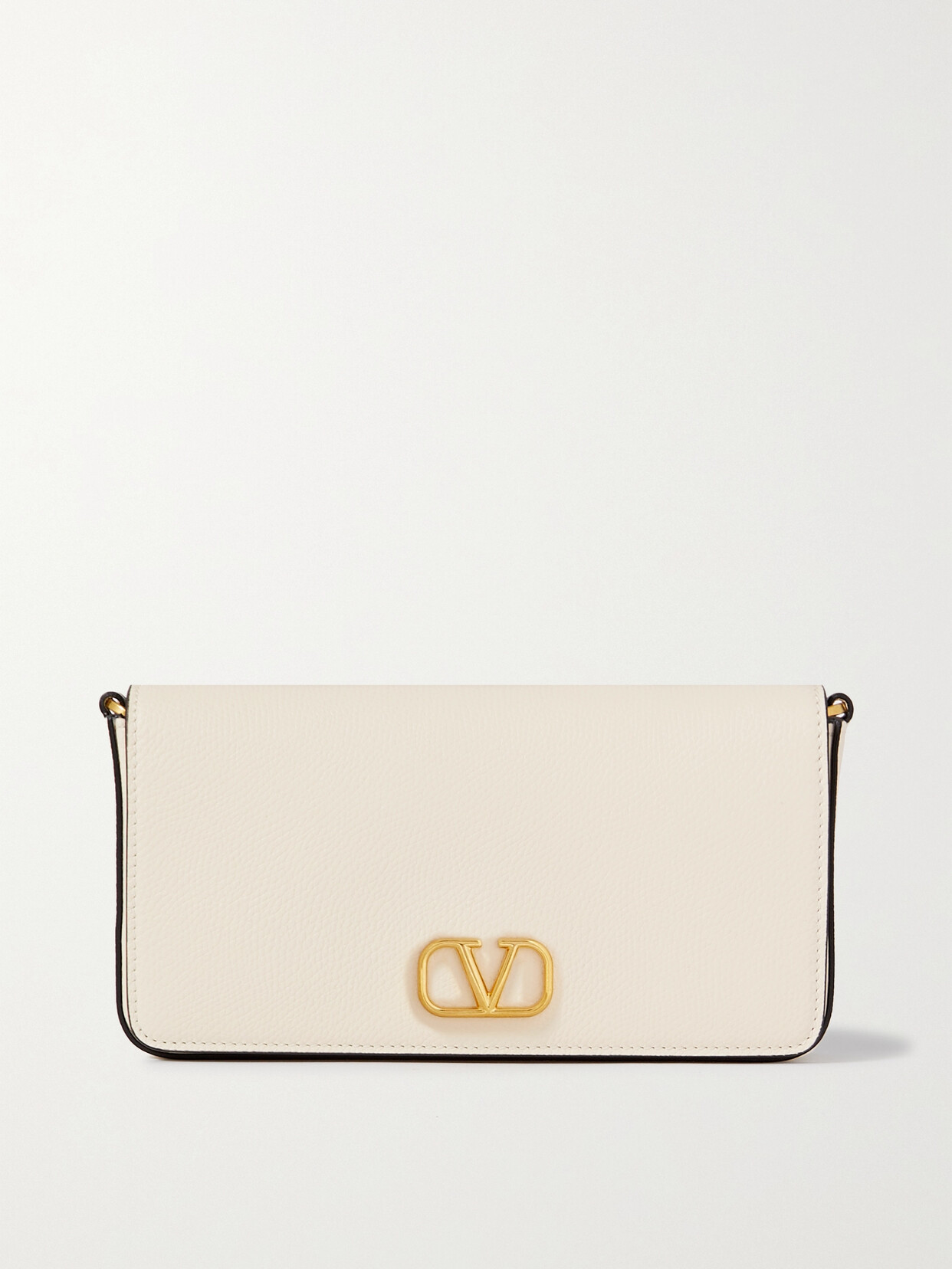 Valentino Garavani Vlogo Textured-leather Clutch In Ivory