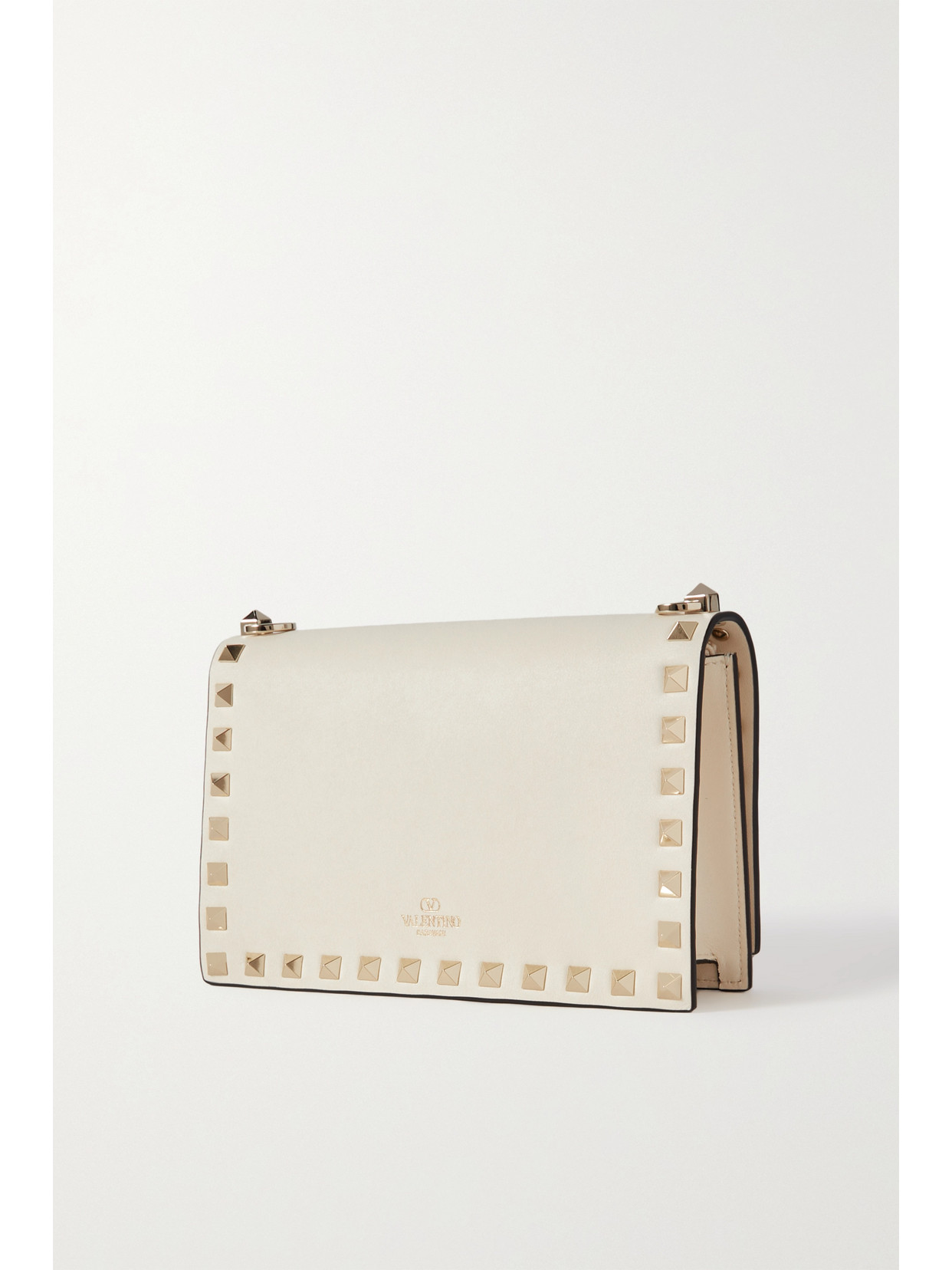 Shop Valentino Rockstud Leather Clutch In Ivory