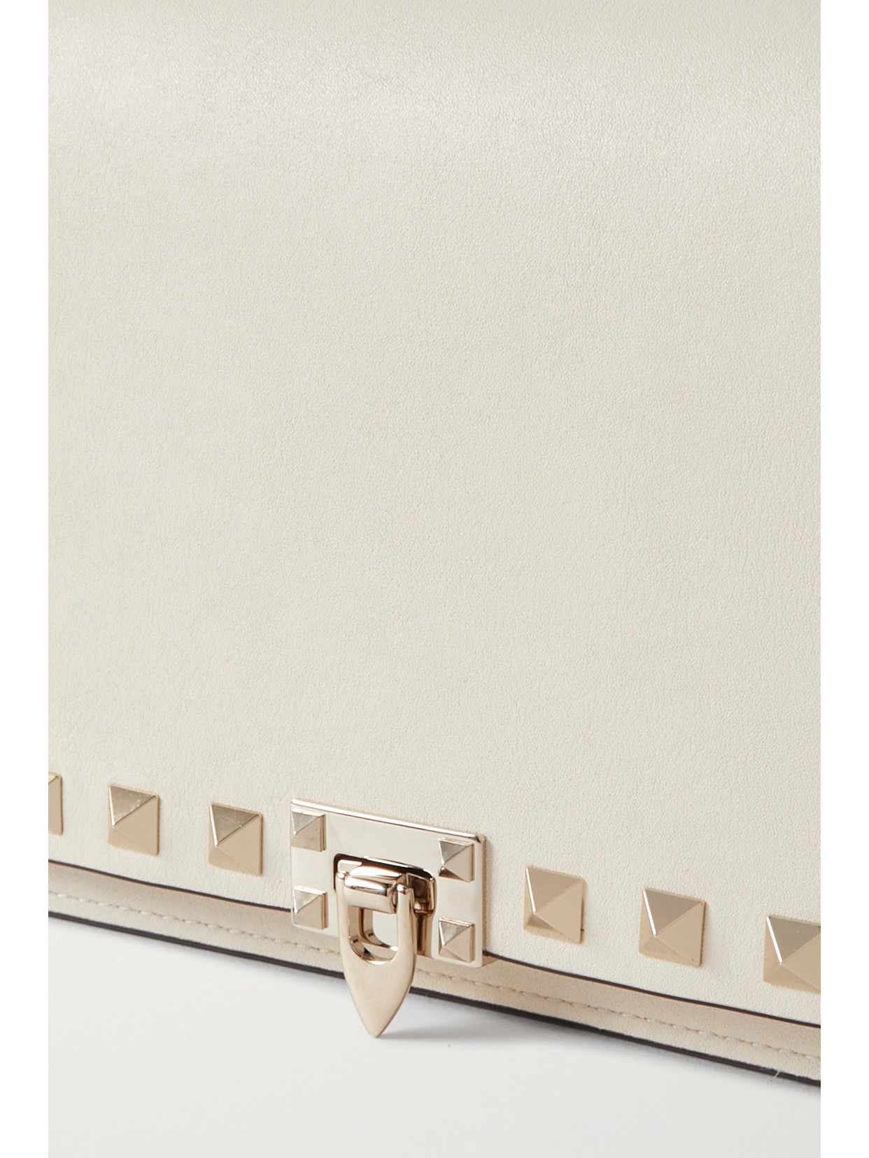 Shop Valentino Rockstud Leather Clutch In Ivory