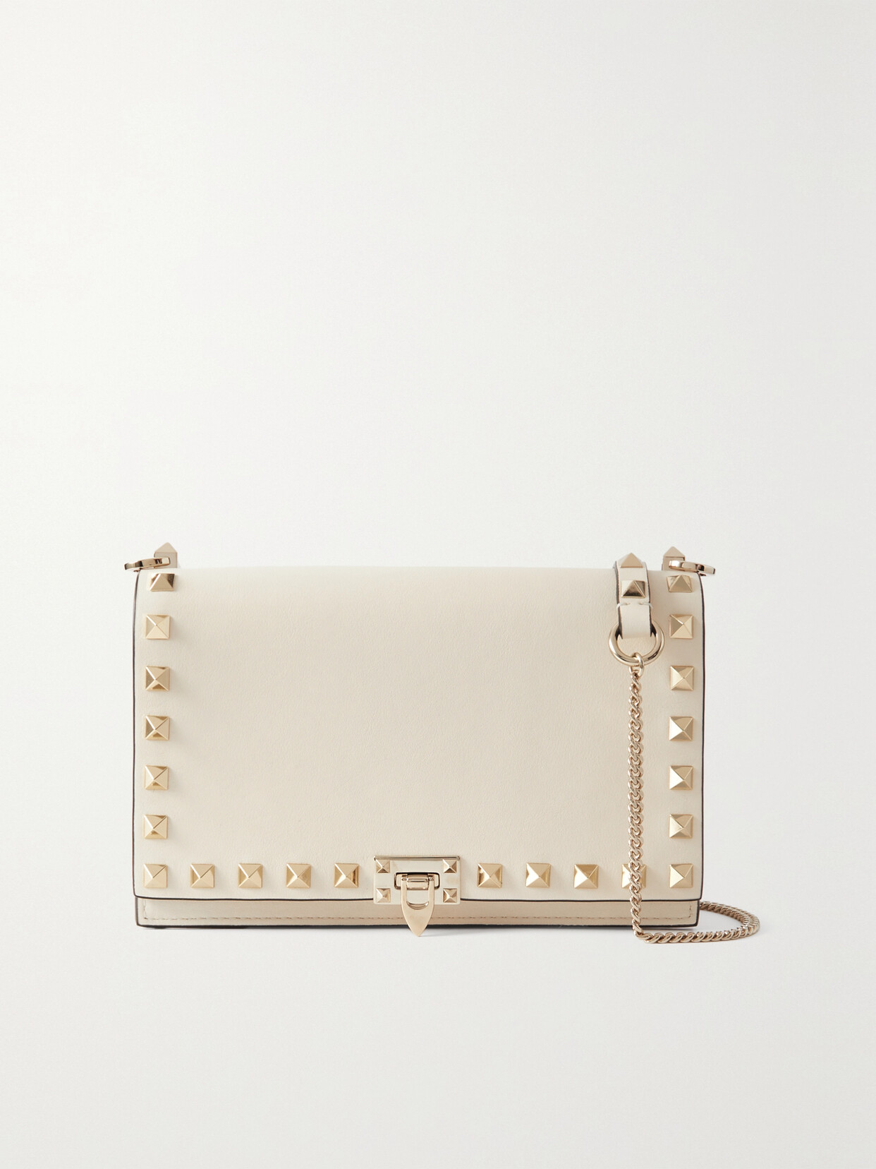 Shop Valentino Rockstud Leather Clutch In Ivory