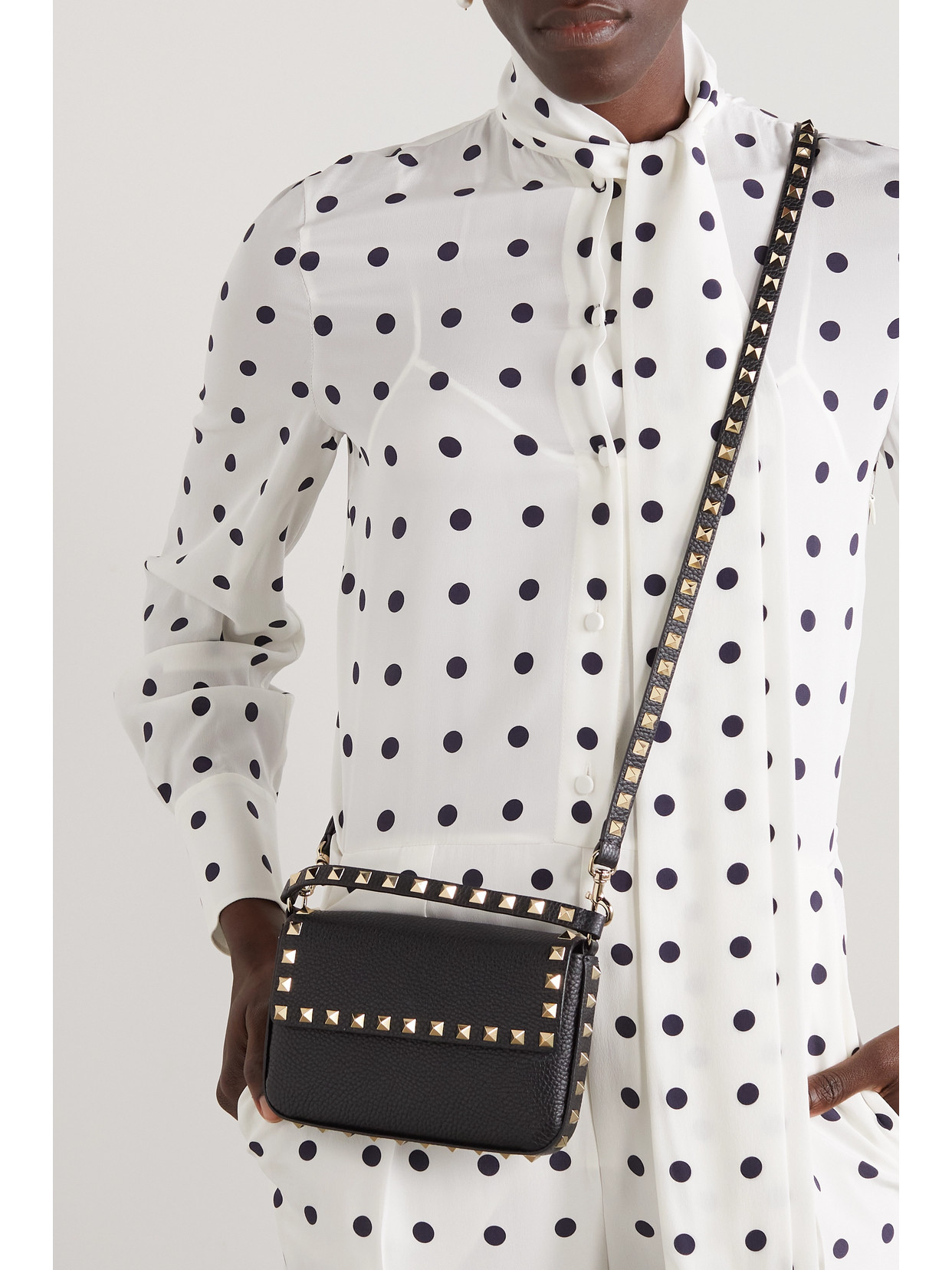 Valentino Garavani Rockstud Logo-embossed Leather Cross-body Bag In Black