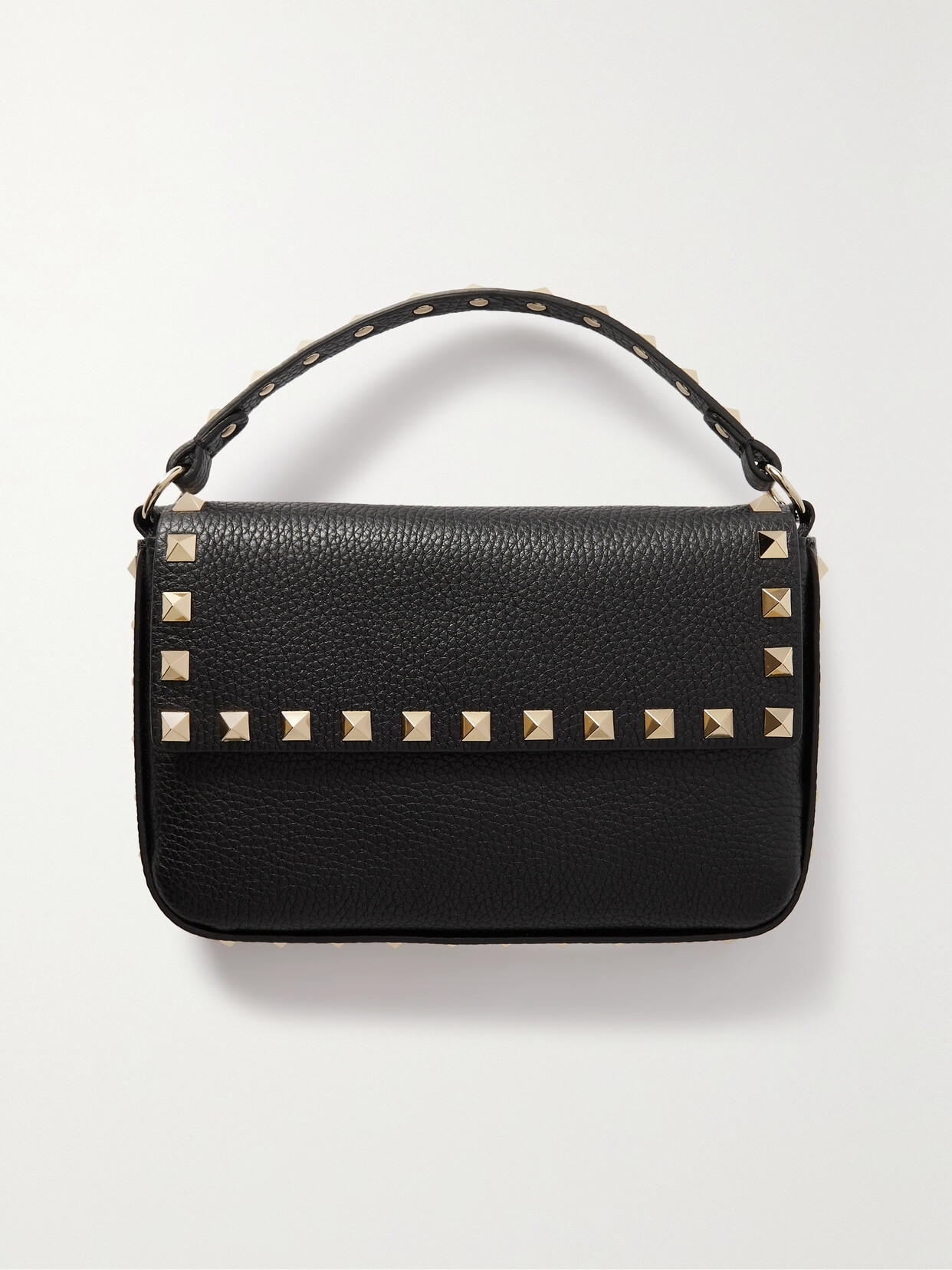 Valentino Garavani Rockstud Textured-leather Shoulder Bag In Black