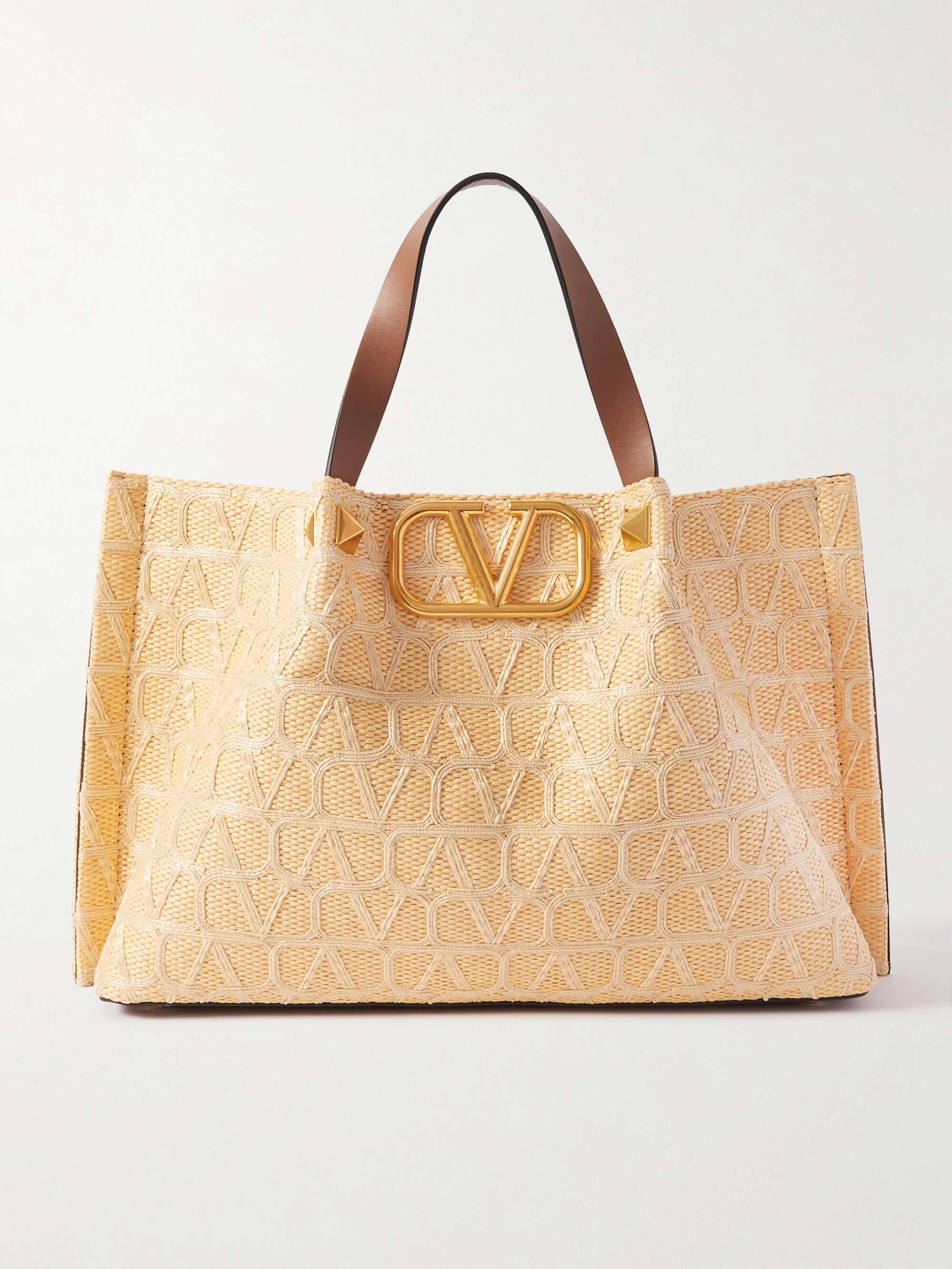 Valentino Garavani VLogo Escape Tote Raffia with Leather Medium