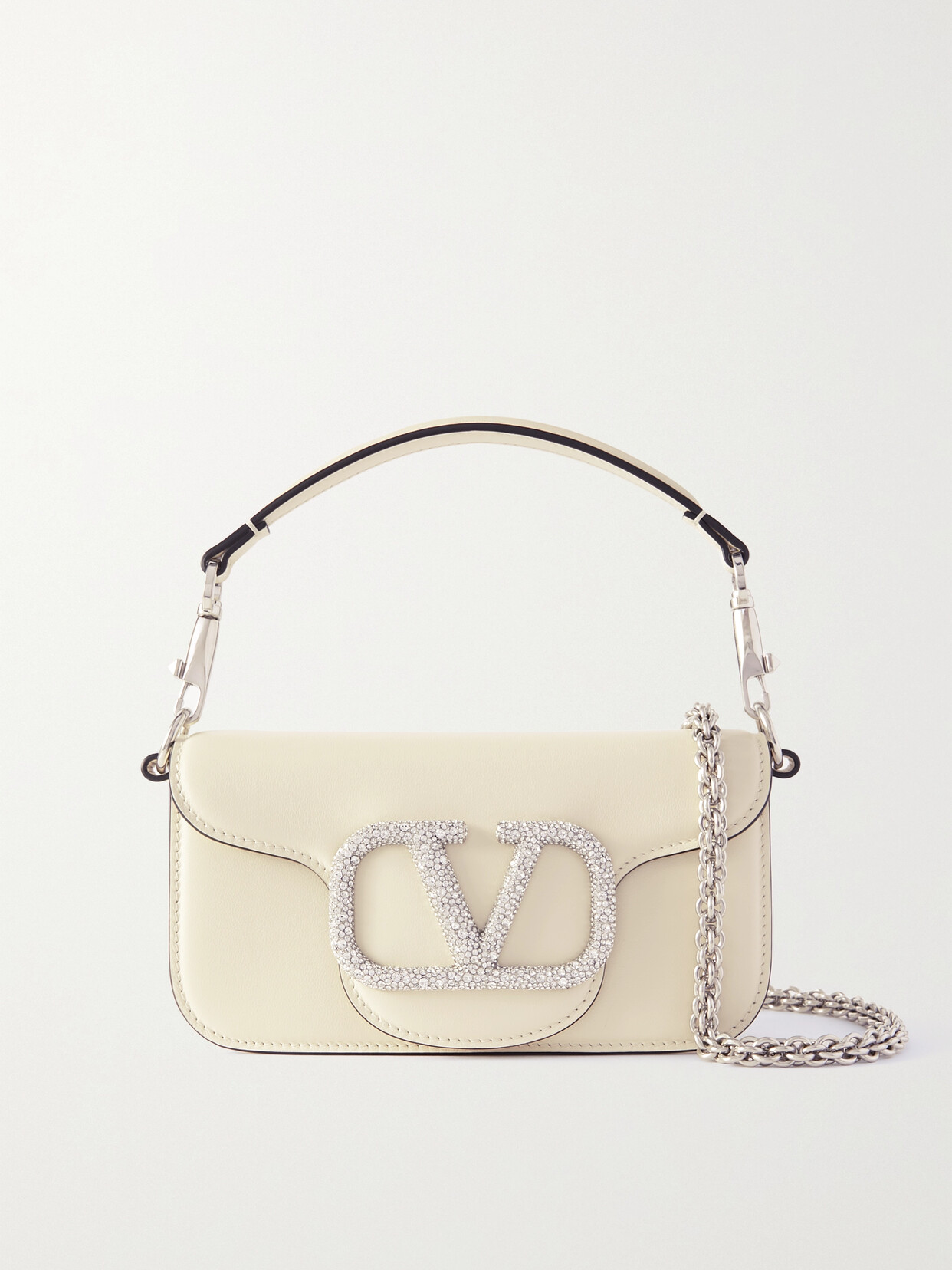 VALENTINO GARAVANI LOCÒ SMALL CRYSTAL-EMBELLISHED LEATHER SHOULDER BAG