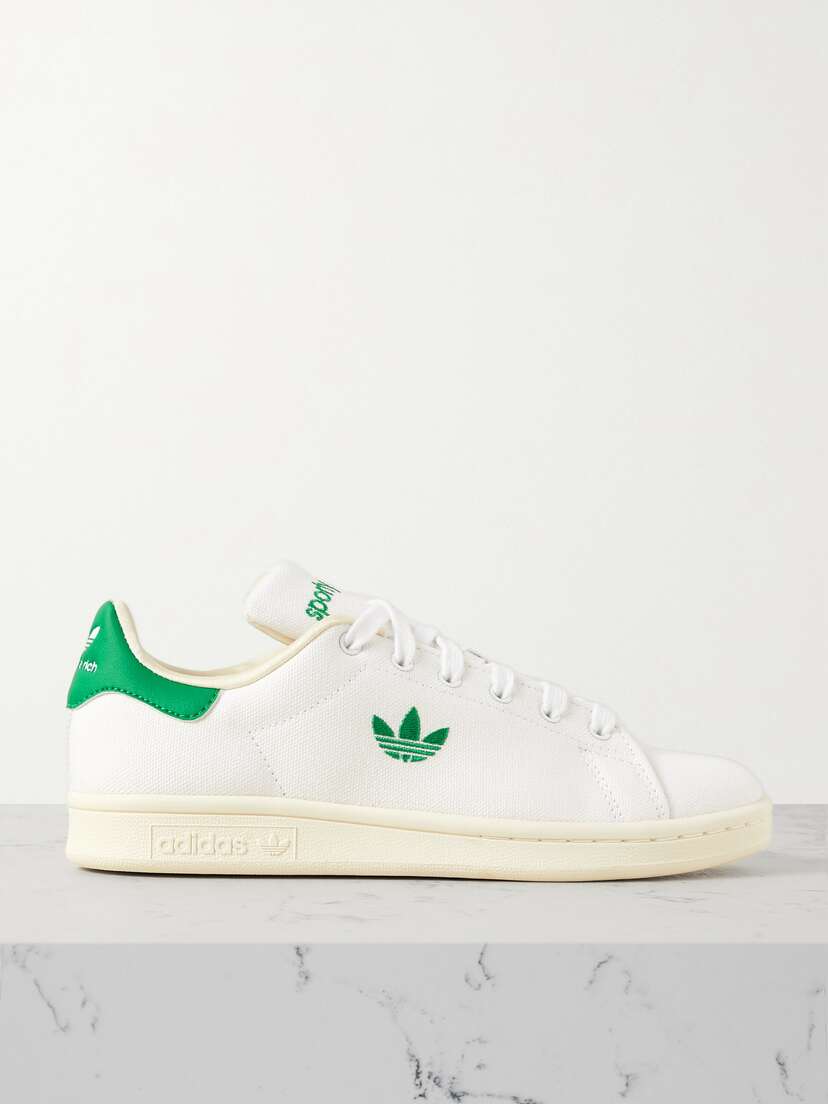 adidas Originals + Sporty & Rich Stan Smith Leather-trimmed Canvas Sneakers - UK 12.5