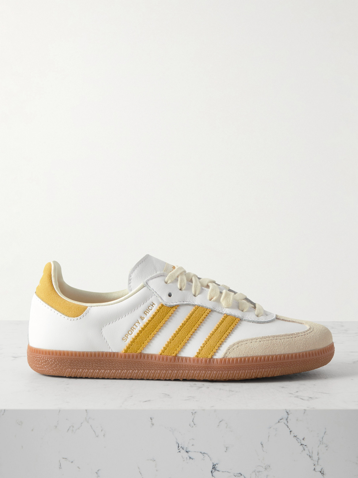 Adidas Originals + Sporty & Rich Samba Og Embellished Suede-trimmed Leather Sneakers - White