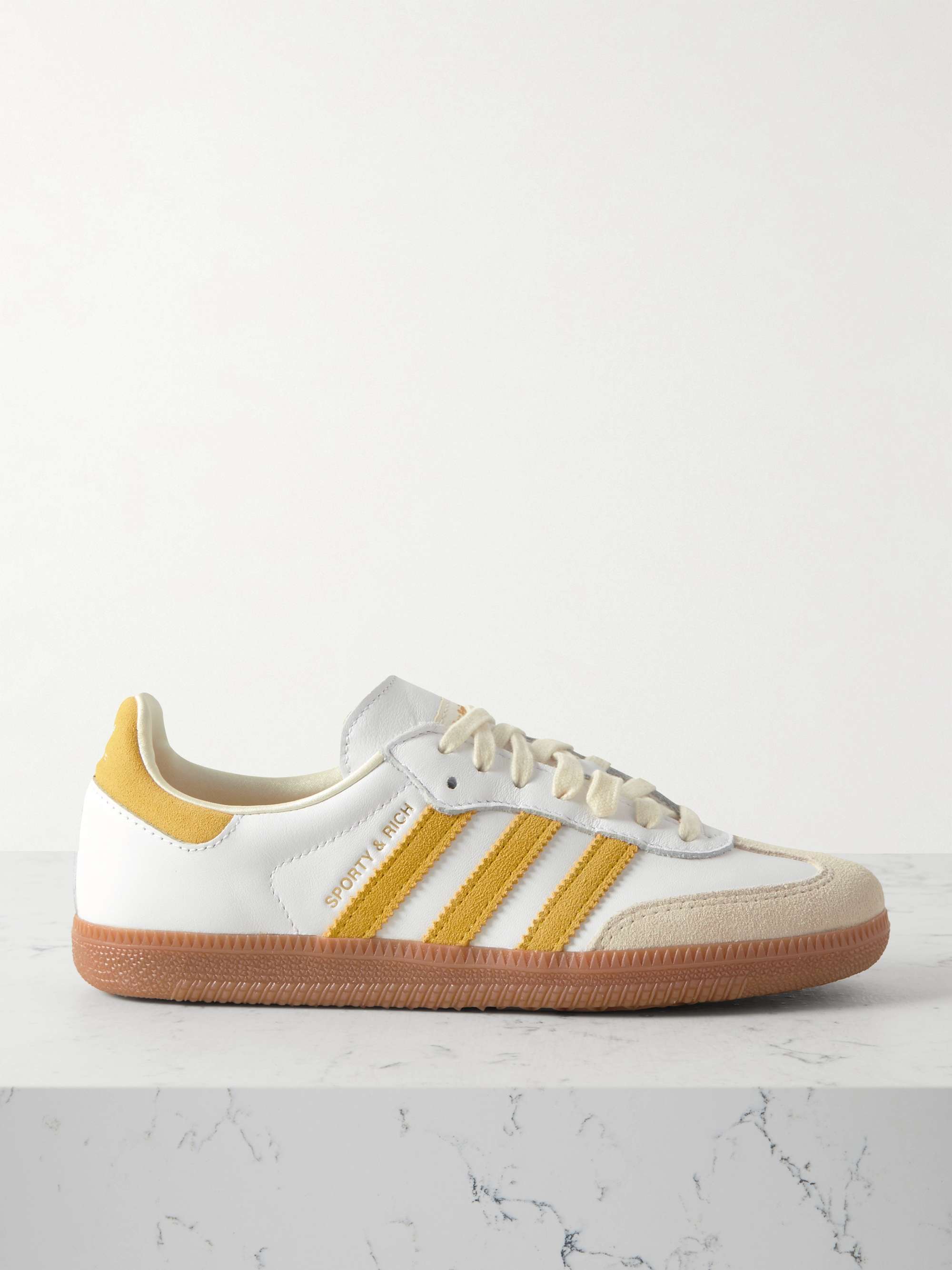 ADIDAS ORIGINALS + Sporty & Rich Samba OG embellished suede-trimmed leather sneakers | NET-A-PORTER