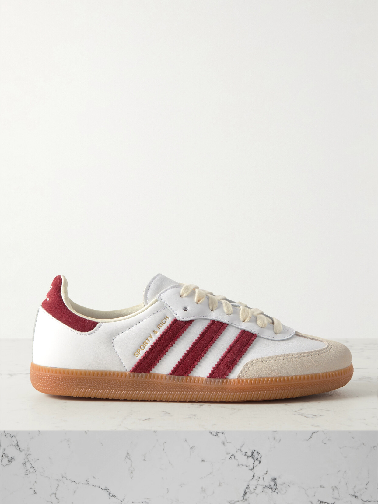 ADIDAS ORIGINALS + SPORTY & RICH SAMBA OG EMBELLISHED SUEDE-TRIMMED LEATHER SNEAKERS