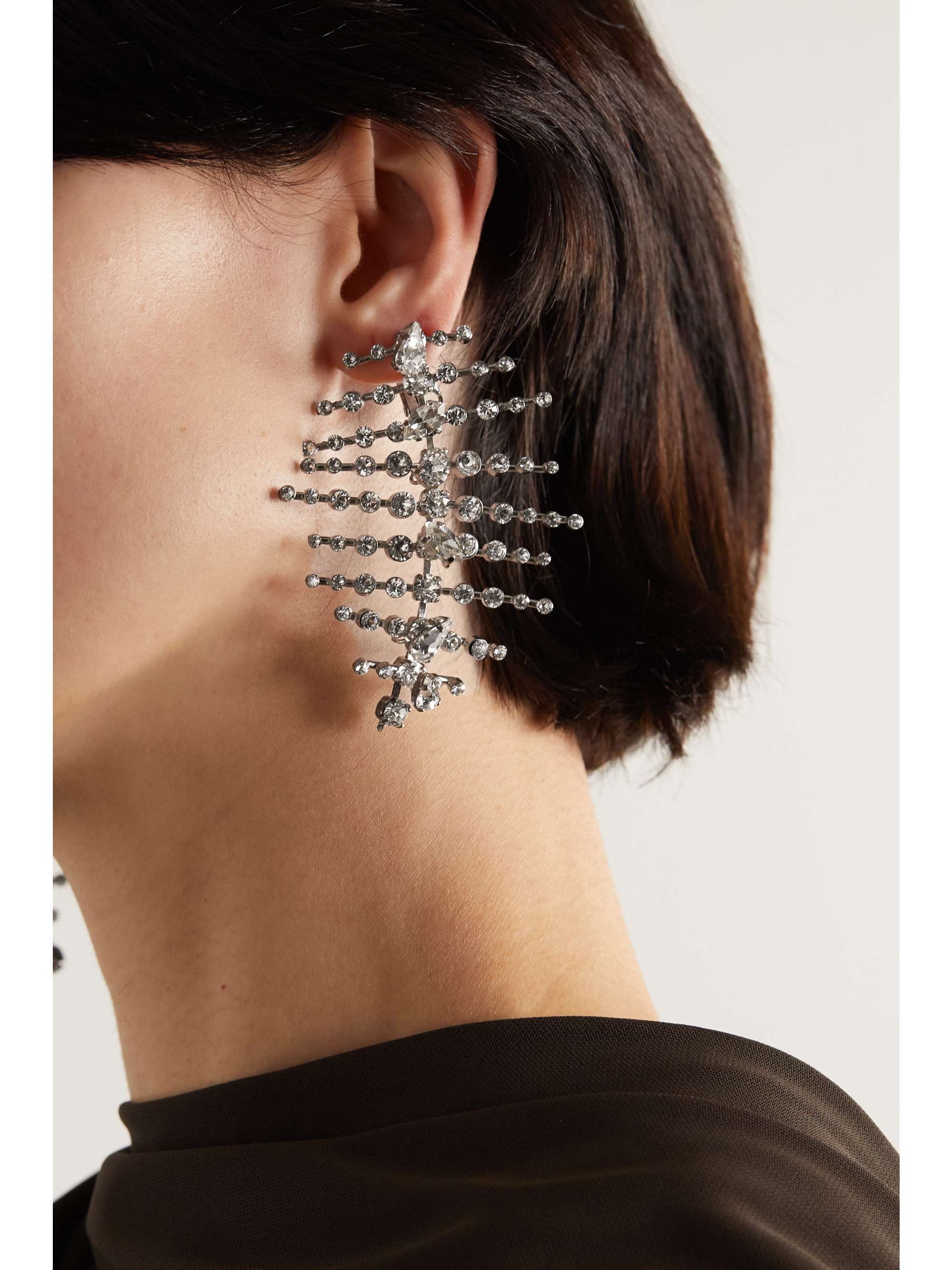 SAINT LAURENT Silvertone crystal clip earrings NETAPORTER