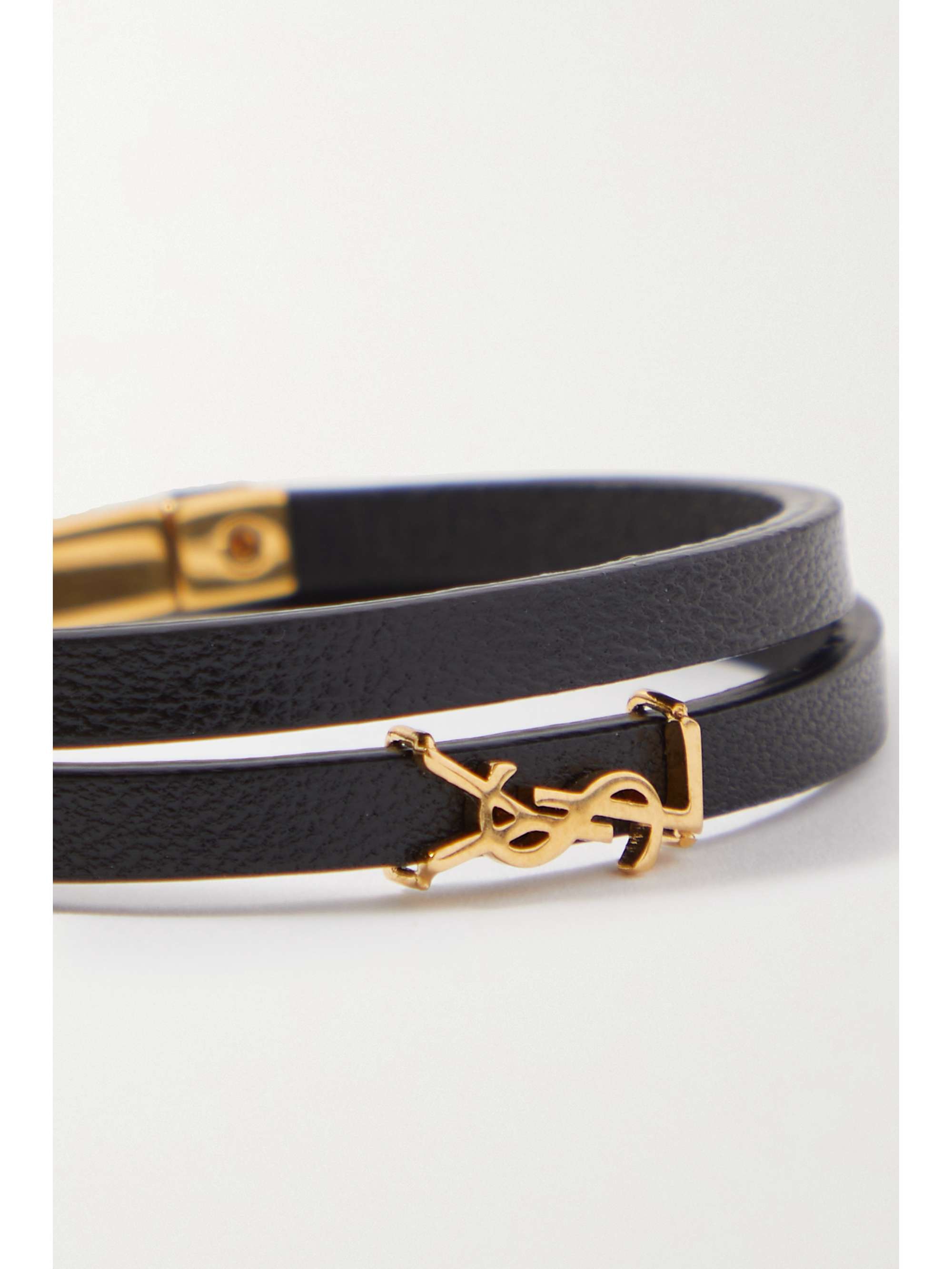 SAINT LAURENT Opyum leather and gold-tone bracelet