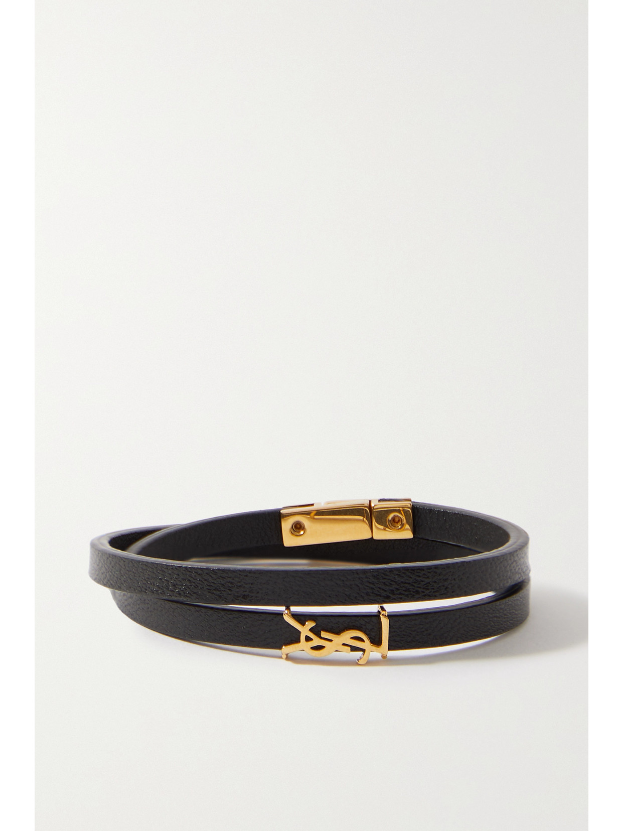 Saint Laurent Opyum Leather And Gold-tone Bracelet In Black