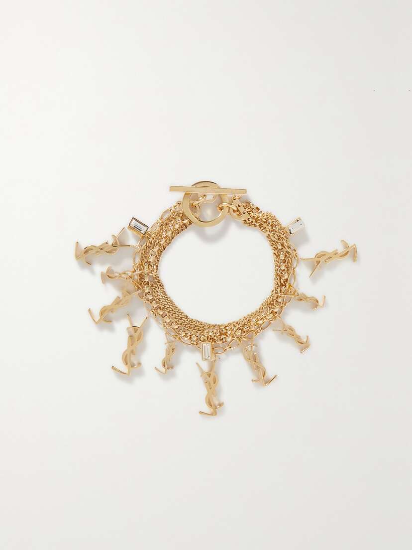 Saint Laurent Cassandre Gold-tone Crystal Bracelet
