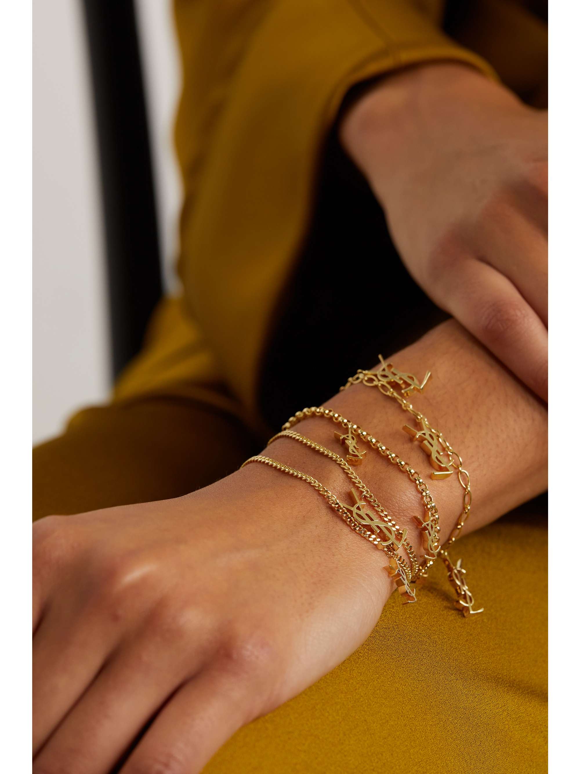 SAINT LAURENT Cassandre gold-tone crystal bracelet