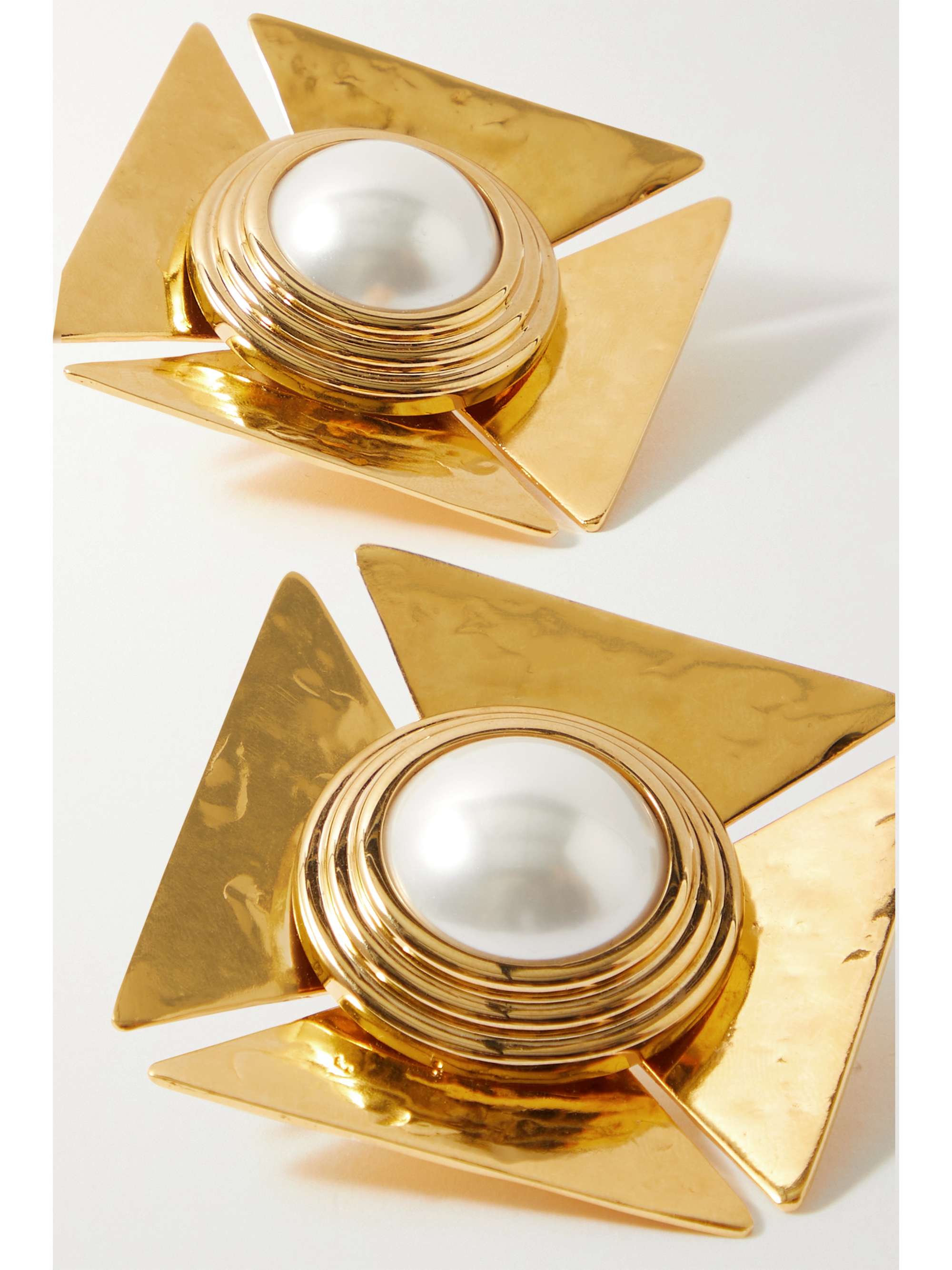 SAINT LAURENT Gold-tone faux pearl clip earrings
