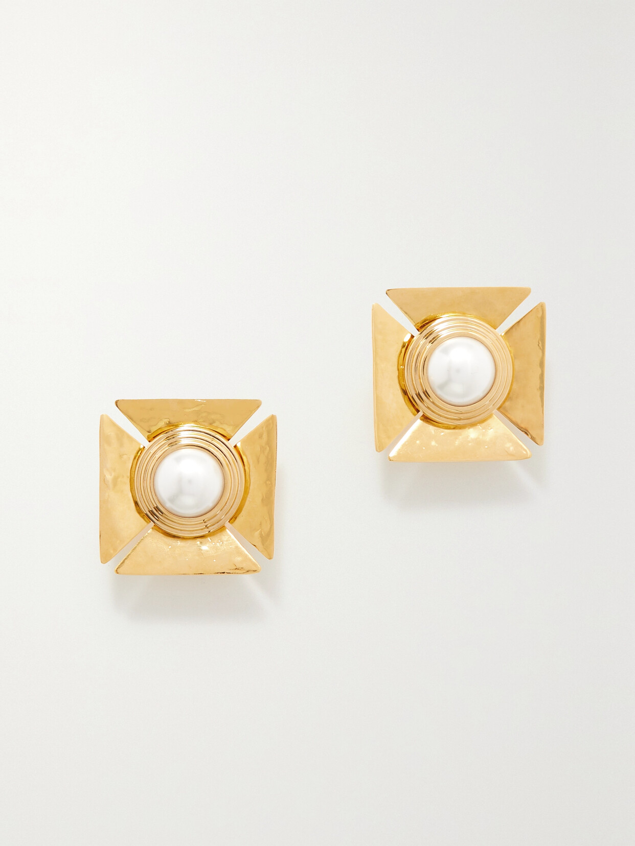 Saint Laurent Gold-tone Faux Pearl Clip Earrings