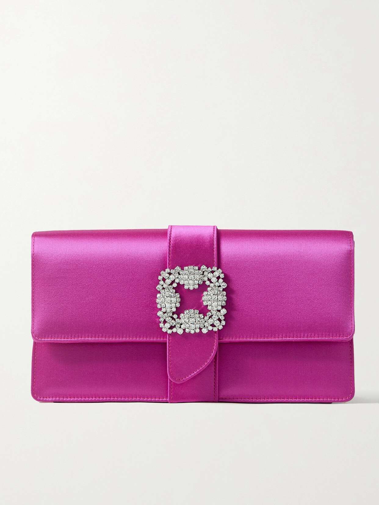 Shop Manolo Blahnik Capri Crystal-embellished Satin Clutch In Purple