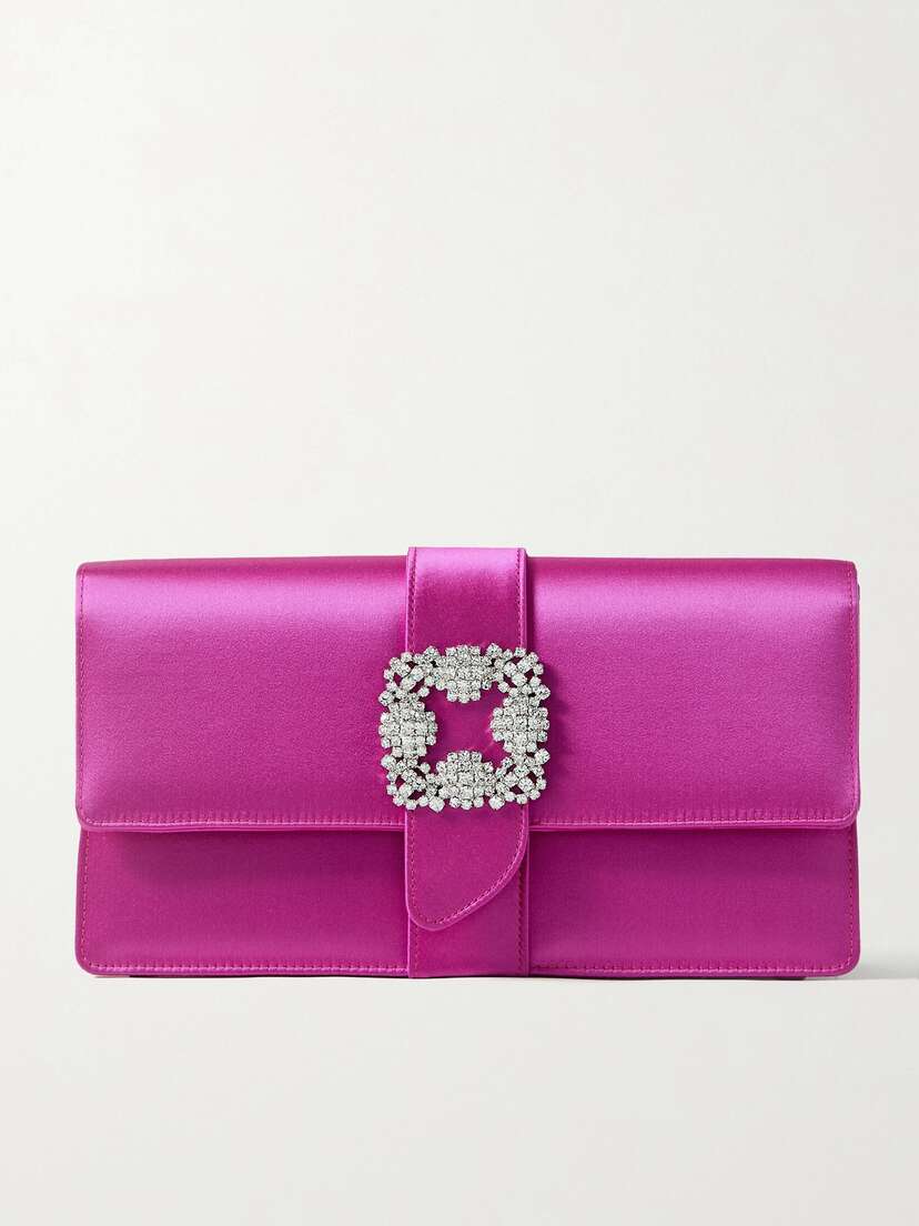 Manolo Blahnik Capri Crystal-embellished Satin Clutch