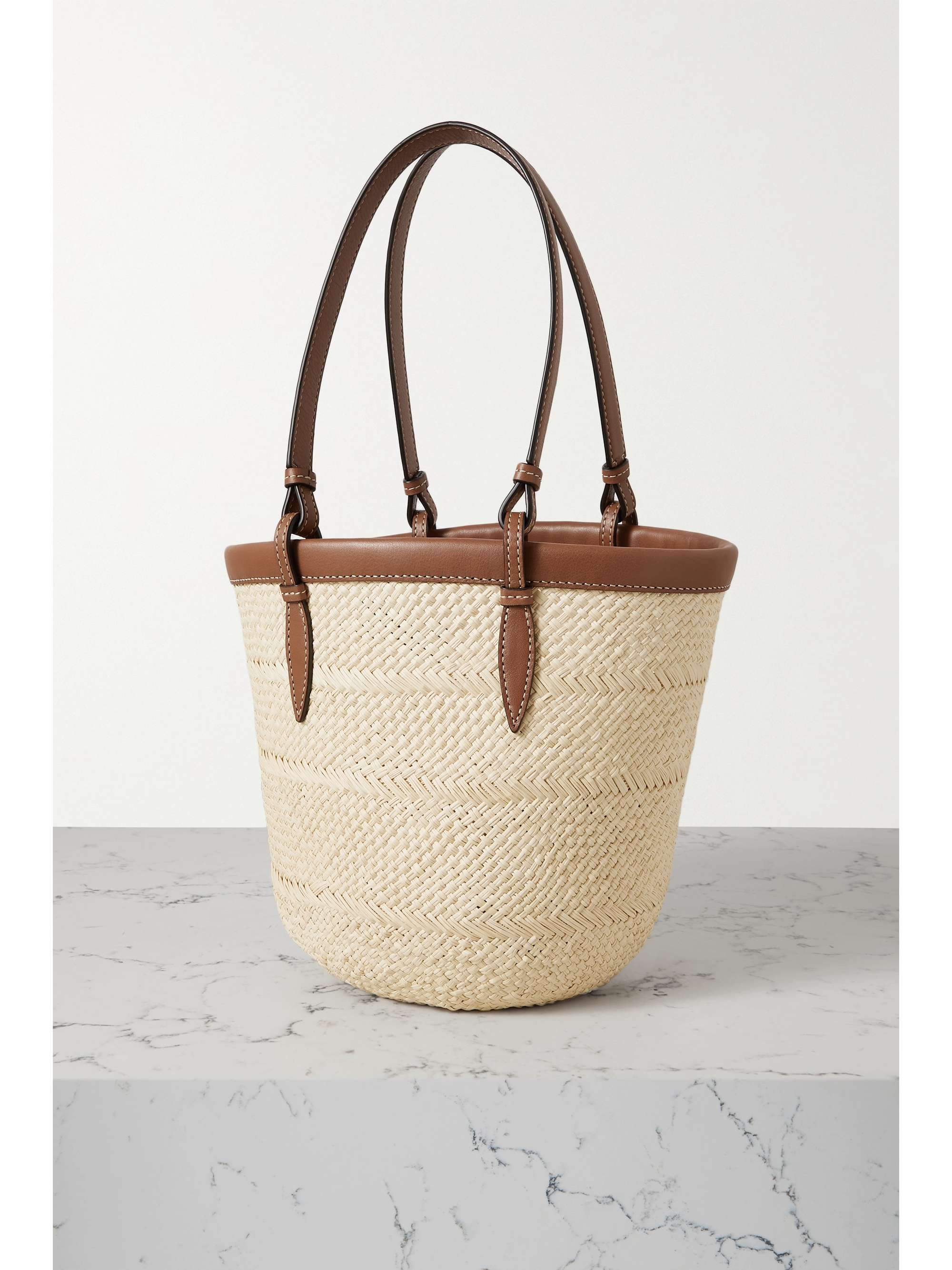HUNTING SEASON Small leathertrimmed raffia tote NETAPORTER