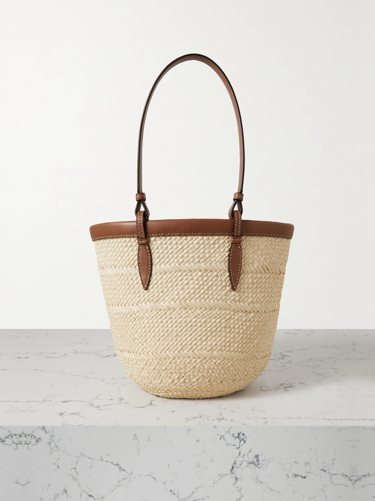 Hunting Season Small Leather-trimmed Raffia Tote In Neutrals