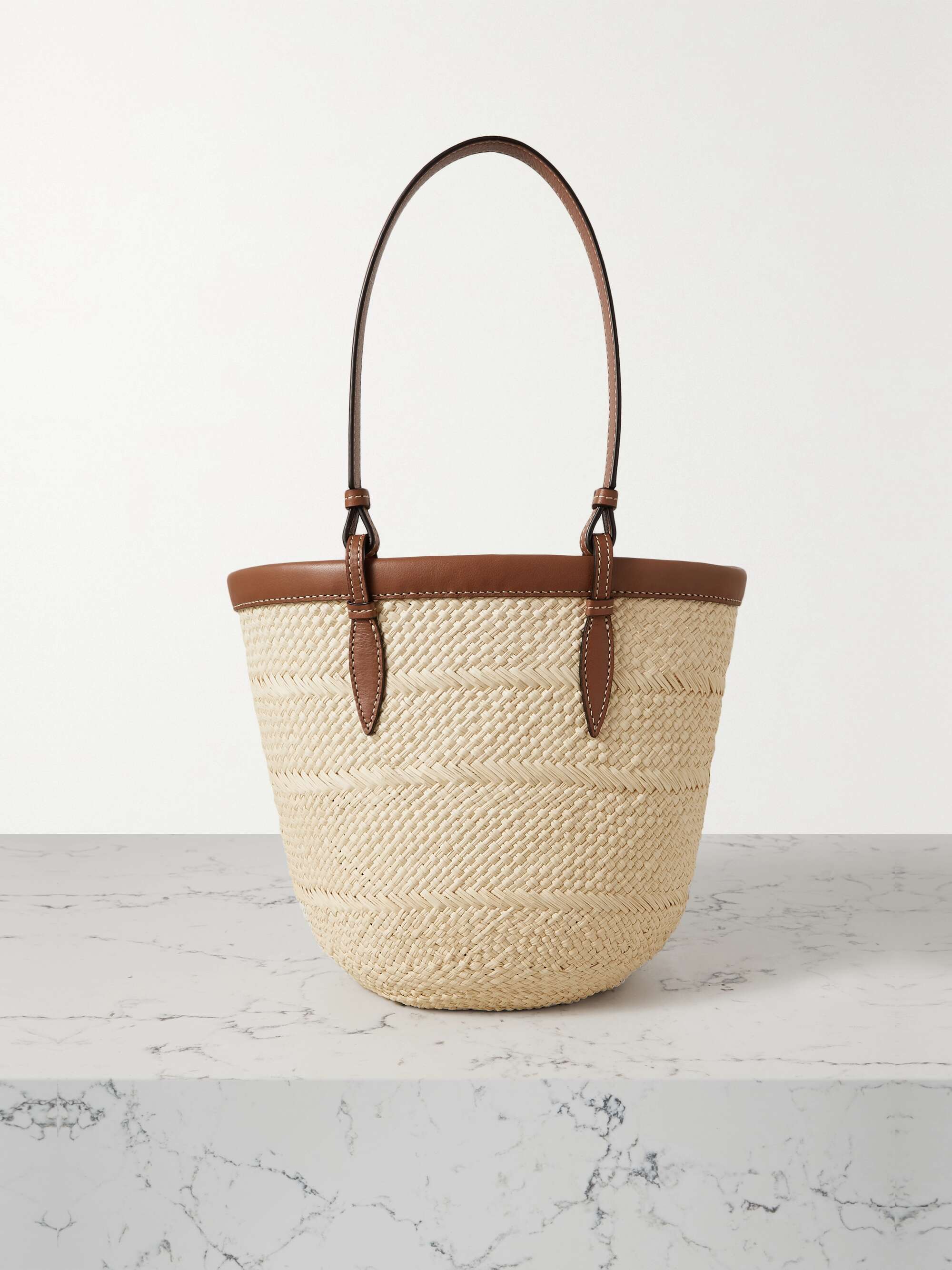 HUNTING SEASON Small leather-trimmed raffia tote | NET-A-PORTER