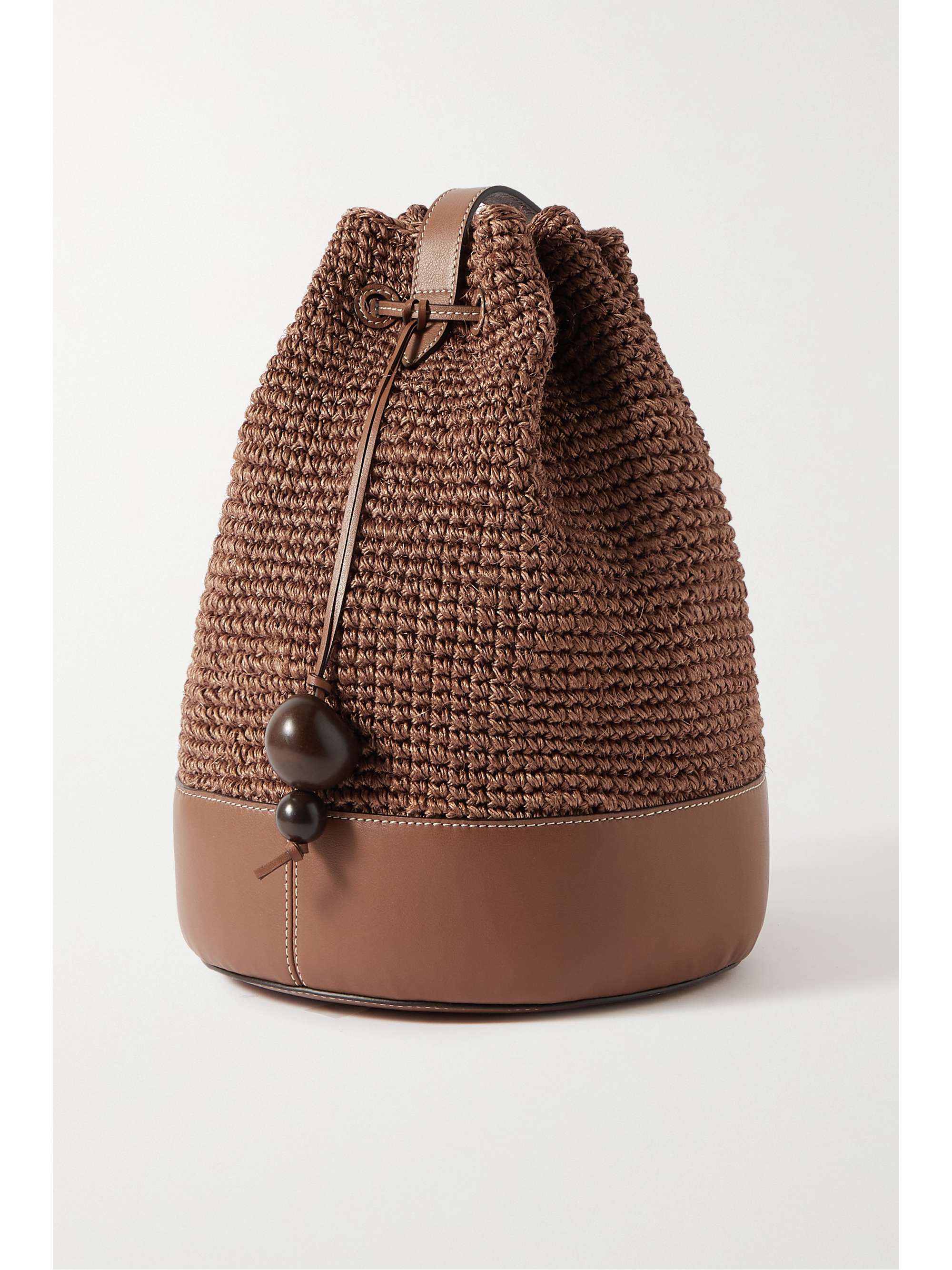 HUNTING SEASON Leathertrimmed raffia bucket bag NETAPORTER