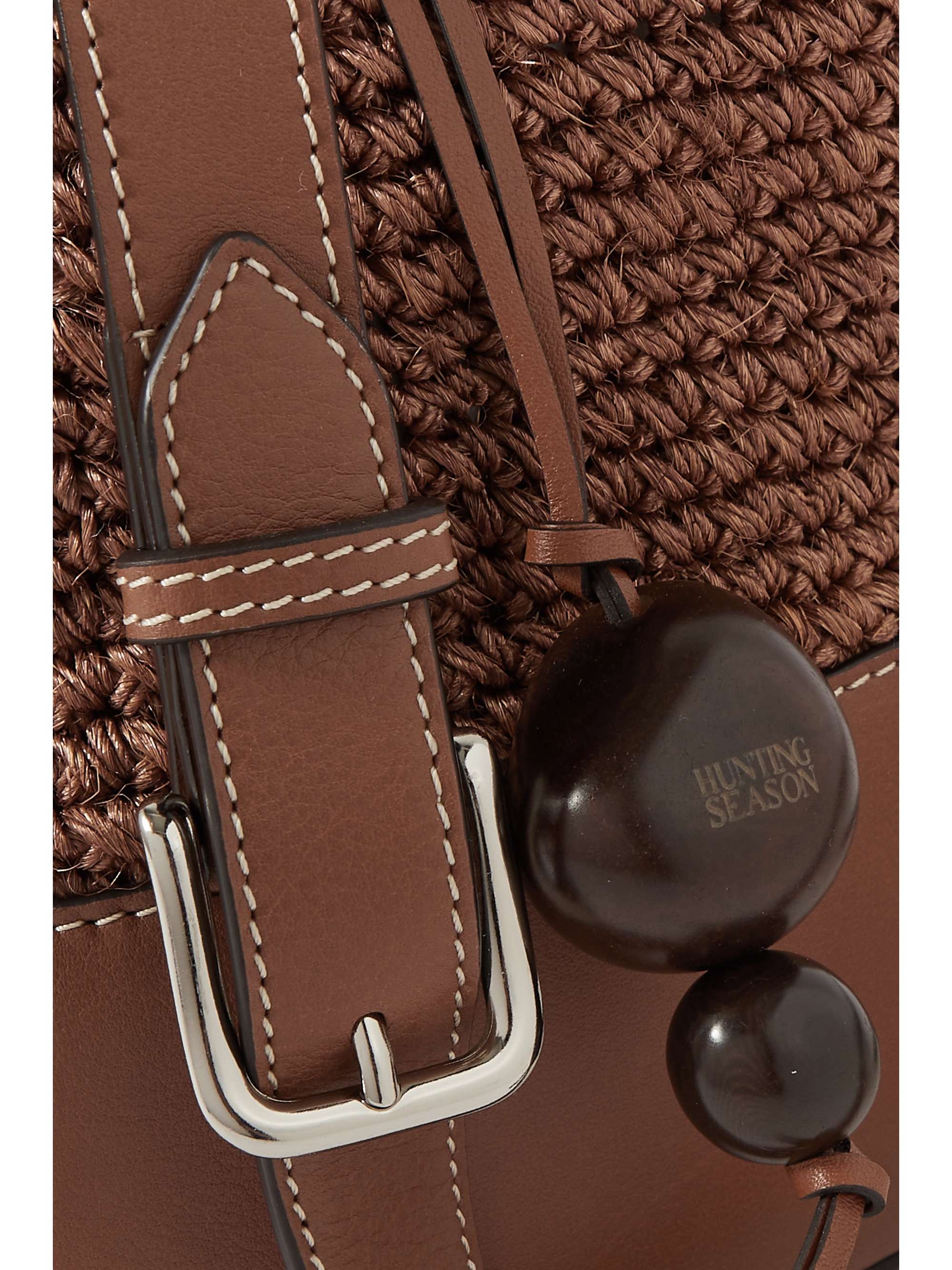 HUNTING SEASON Leathertrimmed raffia bucket bag NETAPORTER