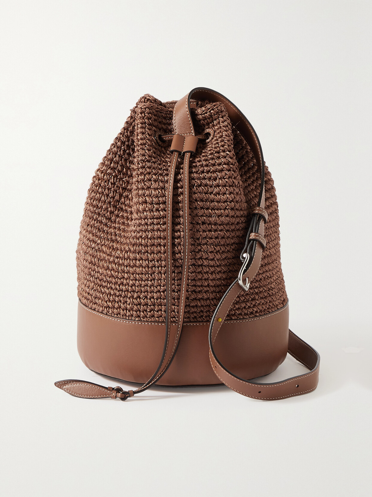 Hunting Season - Leather-trimmed Raffia Bucket Bag - Brown