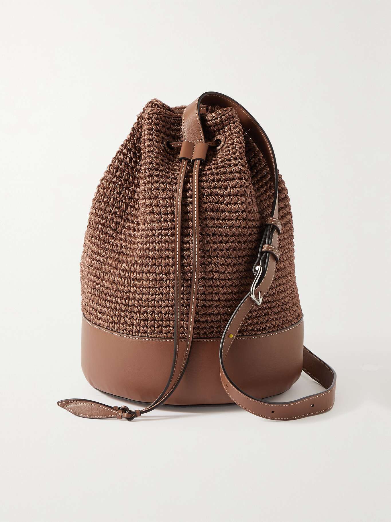 HUNTING SEASON Leathertrimmed raffia bucket bag NETAPORTER